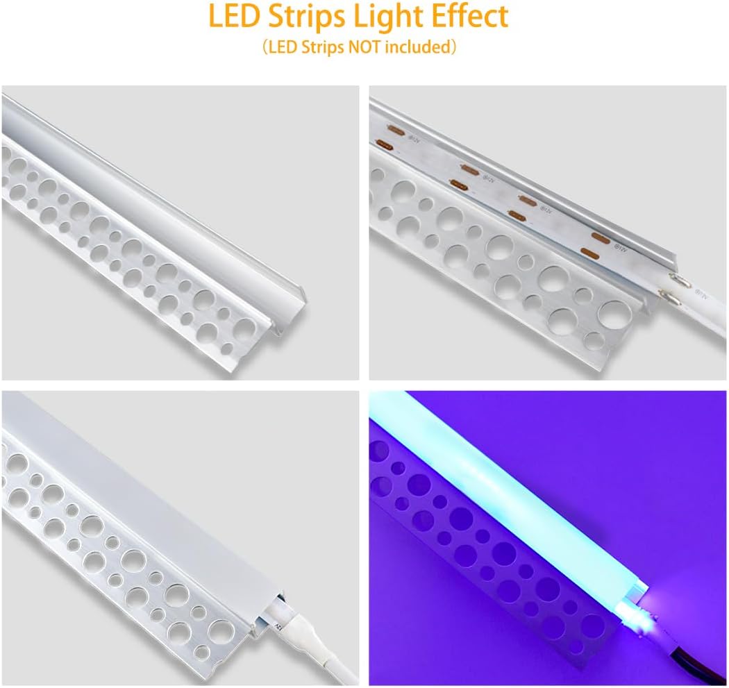 Einseitige Gipskarton-LED-Aluminiumkanäle – Passend für 1 bis 13 mm LED-Streifen | 1 Meter | Silber | Milchweiße Abdeckung | 4er-/6er-/10er-Packung | Lagerbestand USA/UK