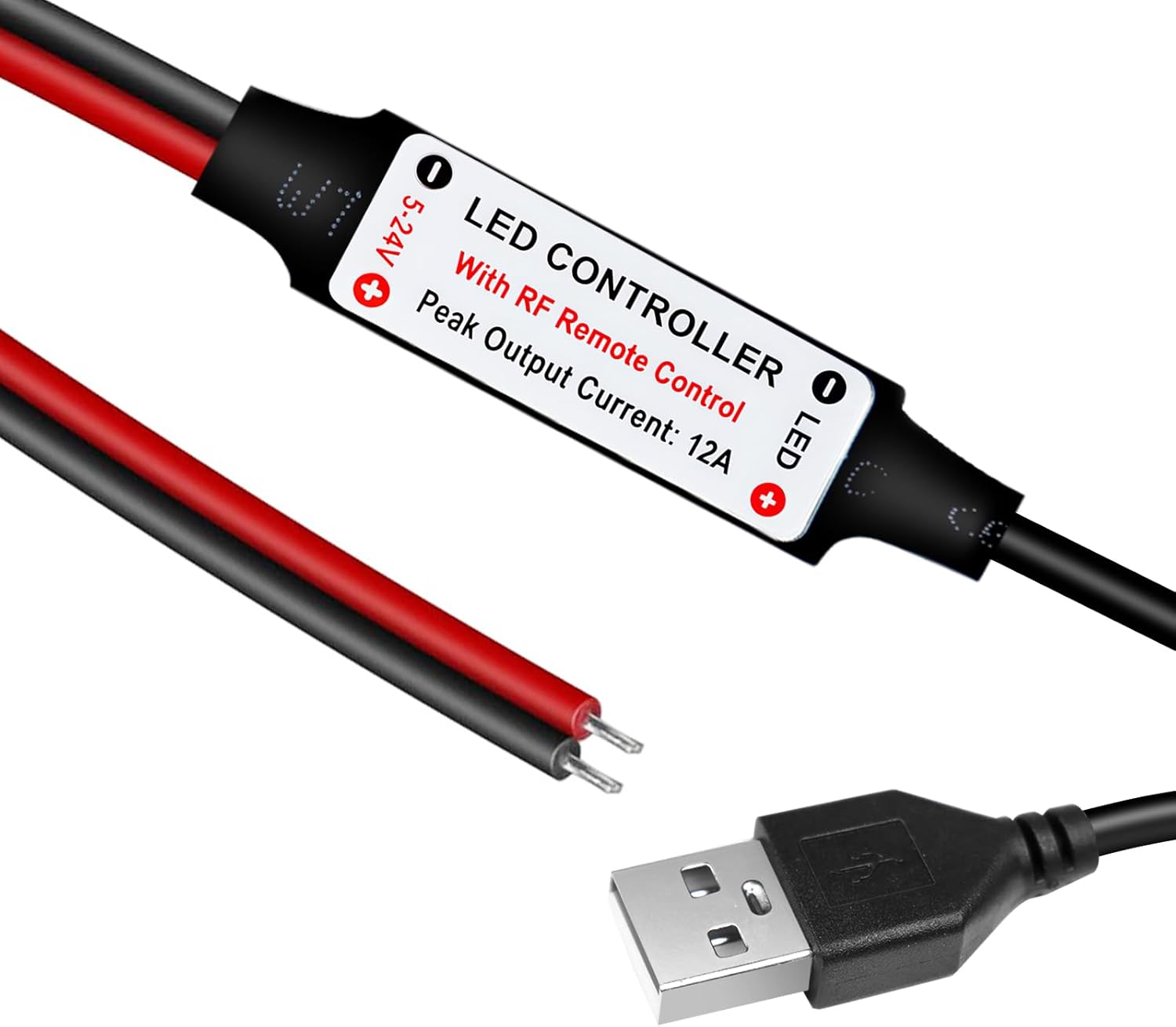 LED-Streifen-Controller – 5 V/24 V – Schwarze RF-Fernbedienung mit Dimmerfunktion | Für einfarbige 5050/3528-Streifen