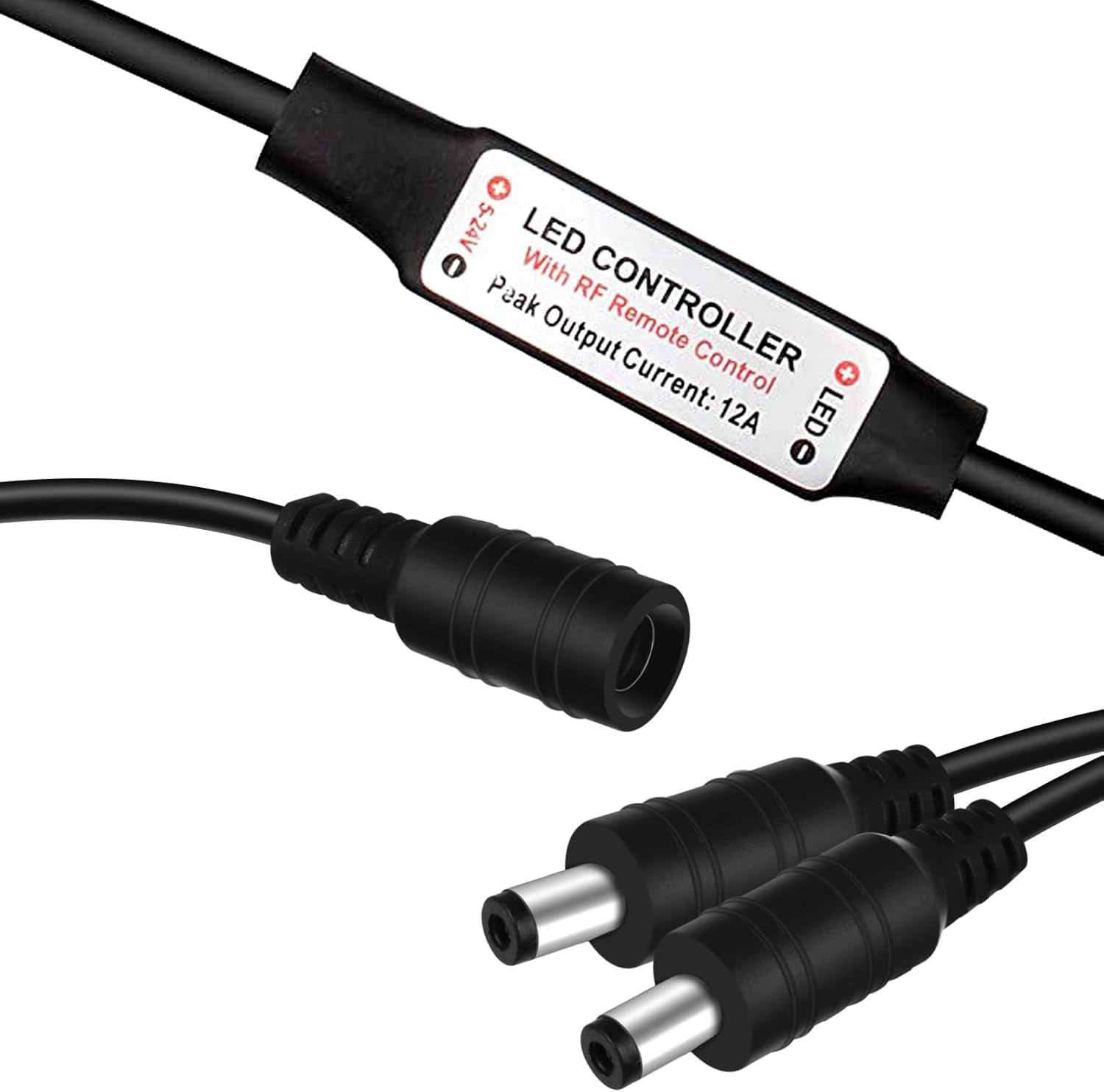 LED-Streifen-Controller – 5 V/24 V – Schwarze RF-Fernbedienung mit Dimmerfunktion | Für einfarbige 5050/3528-Streifen