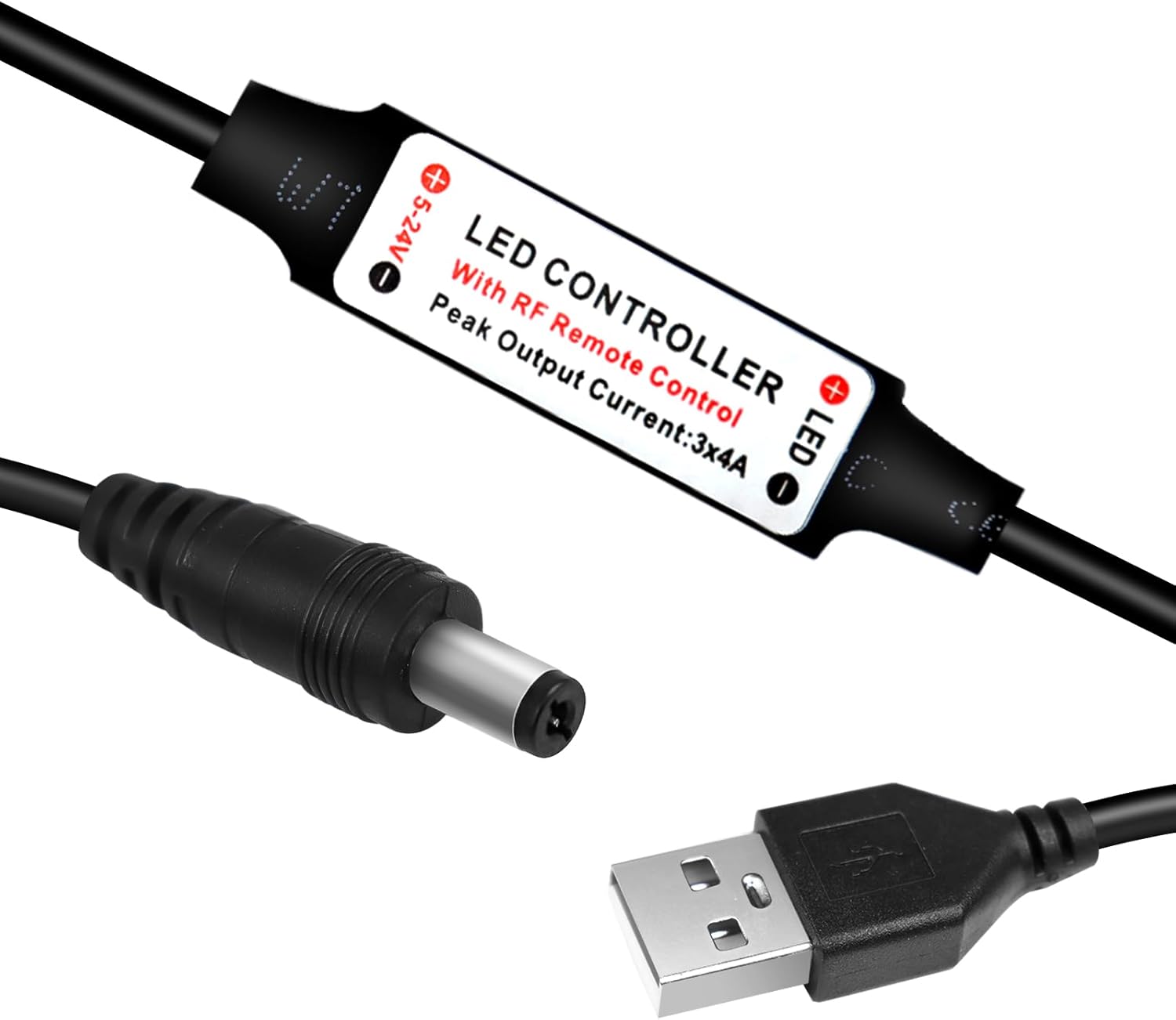 LED-Streifen-Controller – 5 V/24 V – Schwarze RF-Fernbedienung mit Dimmerfunktion | Für einfarbige 5050/3528-Streifen