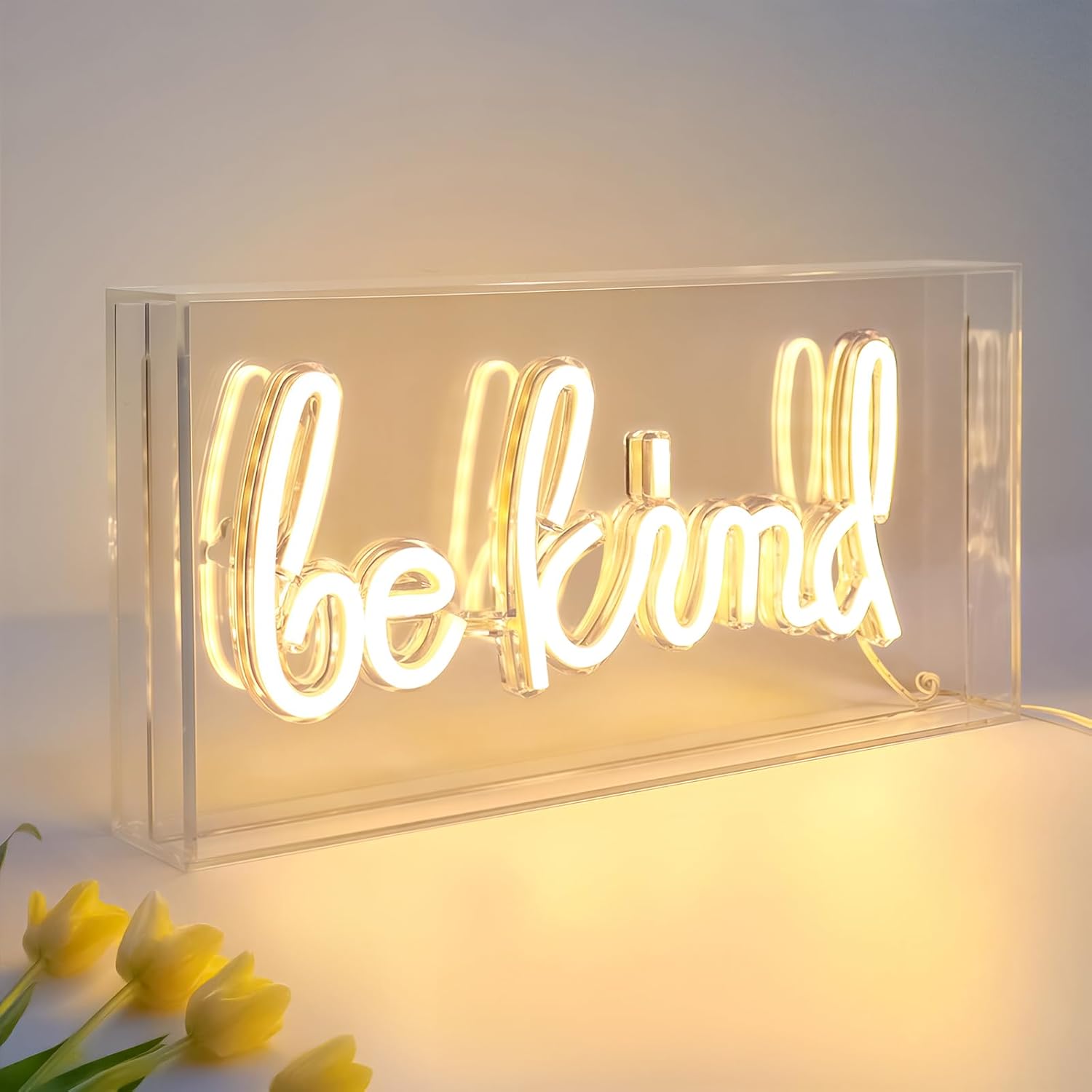 BE KIND Schreibtisch-Leuchtkastenschild – Rechteckig 12x6 Zoll | Warmweiß/Rosa | USB-betrieben | Tischdisplay | Für Mädchenzimmer, Schlafzimmer, Kneipe, Hotel, Strand, Hahn