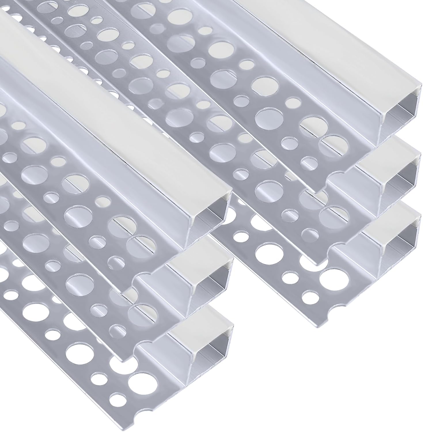 Profilés LED en aluminium pour cloison sèche, à encastrer sur une face – Compatibles avec des bandes LED de 1 à 12 mm | 1 mètre | Argent | Revêtement blanc laiteux | Lot de 4/6/10 | Stock local États-Unis/Royaume-Uni