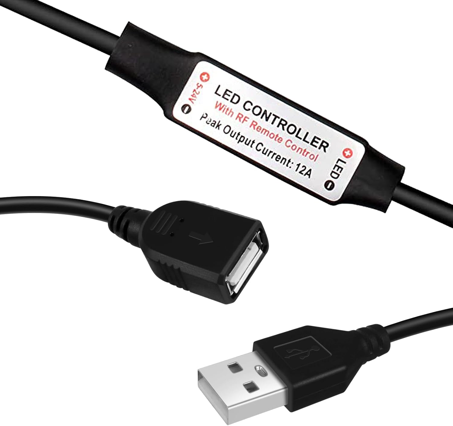 LED-Streifen-Controller – 5 V/24 V – Schwarze RF-Fernbedienung mit Dimmerfunktion | Für einfarbige 5050/3528-Streifen
