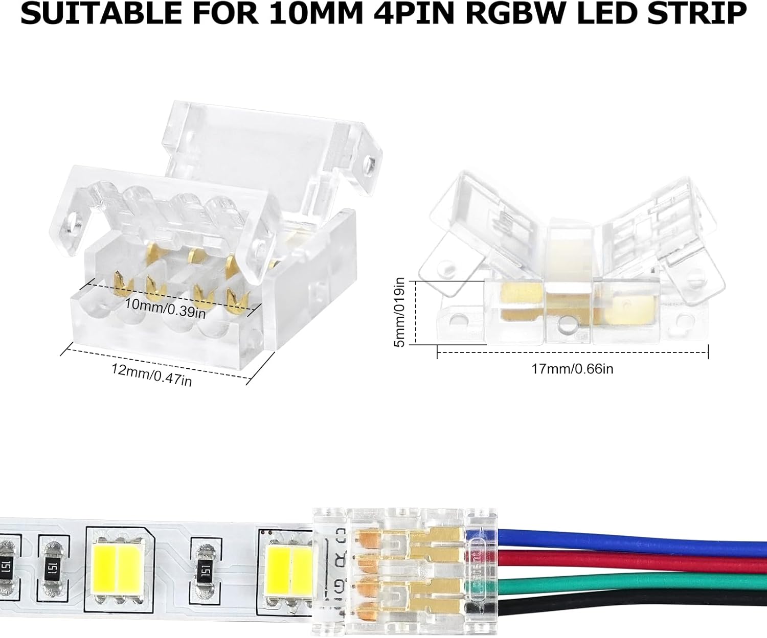 Transparente Kristall-LED-Streifenverbinder – 10 mm 4-polige lötfreie Clips | Streifen zu Kabel / Streifen zu Streifen / Buchsenstecker – Großhandel, Mindestbestellmenge 500 Stück | Direkt ab Werk