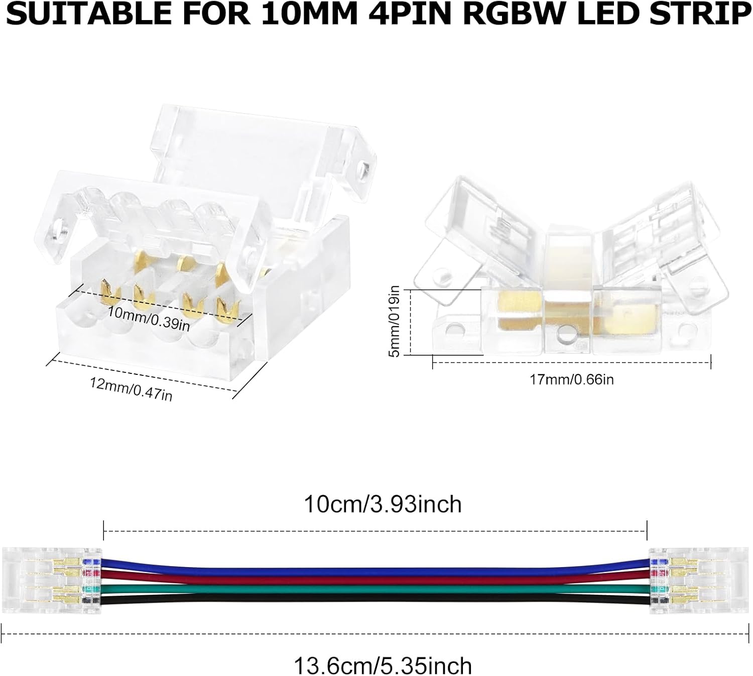 Transparente Kristall-LED-Streifenverbinder – 10 mm 4-polige lötfreie Clips | Streifen zu Kabel / Streifen zu Streifen / Buchsenstecker – Großhandel, Mindestbestellmenge 500 Stück | Direkt ab Werk