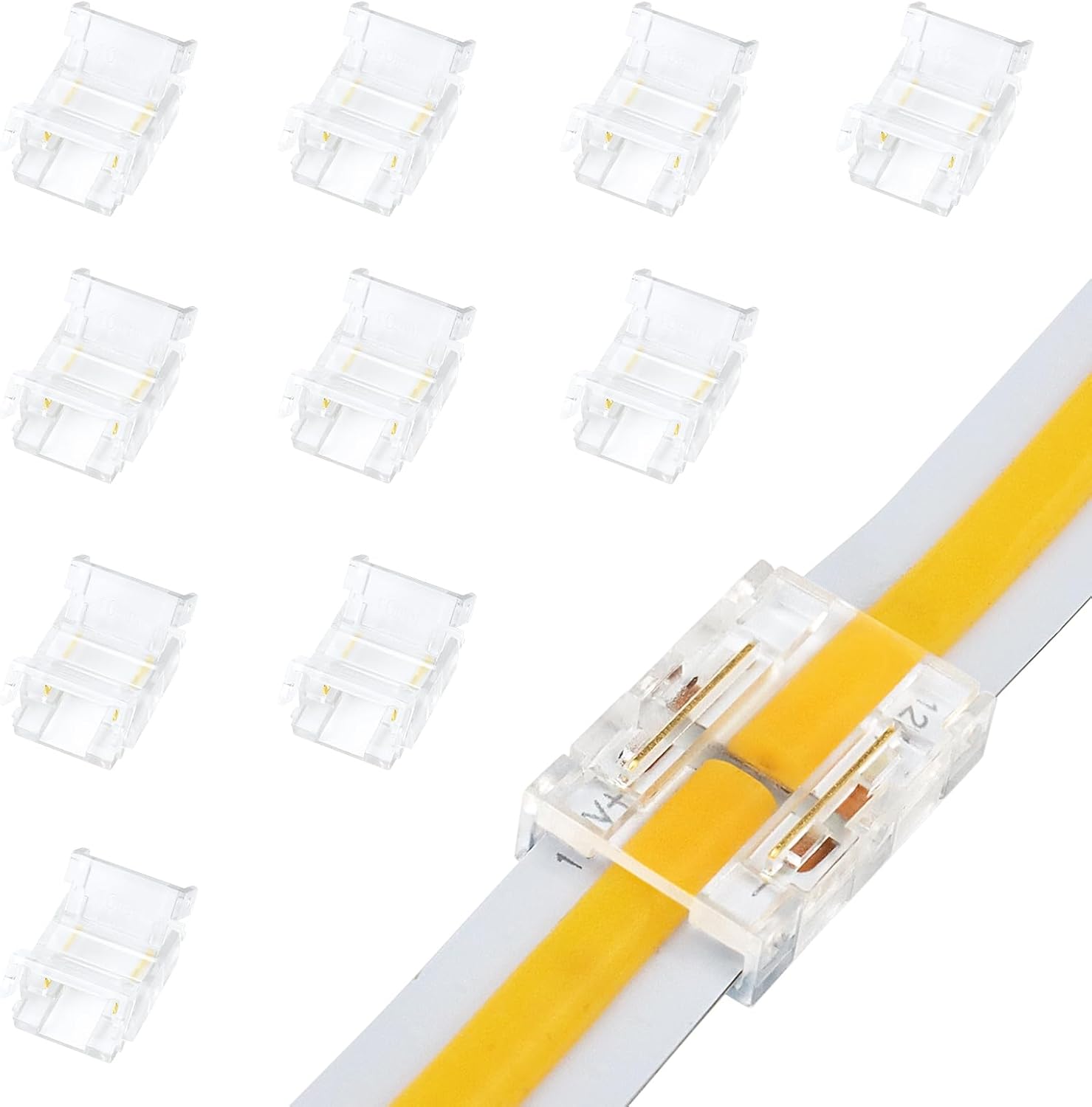 Connecteurs pour bandes LED transparentes en cristal – Clips sans soudure 10 mm 2 broches | Adaptateur bande à fil / bande à bande / CC – Stock local États-Unis/Royaume-Uni