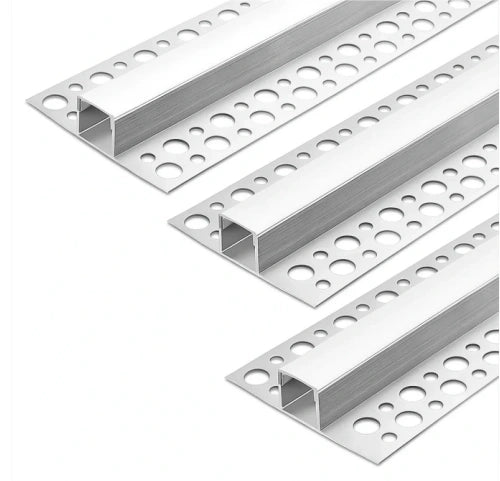Doppelseitige LED-Aluminiumkanäle zum Eingipsen in Trockenbauwände – Passend für 1 bis 12 mm LED-Streifen | Silber | Milchweiße Abdeckung | 1 / 2 / 3 Meter | Silber | Milchweiße Abdeckung | 50 / 100 -Packung