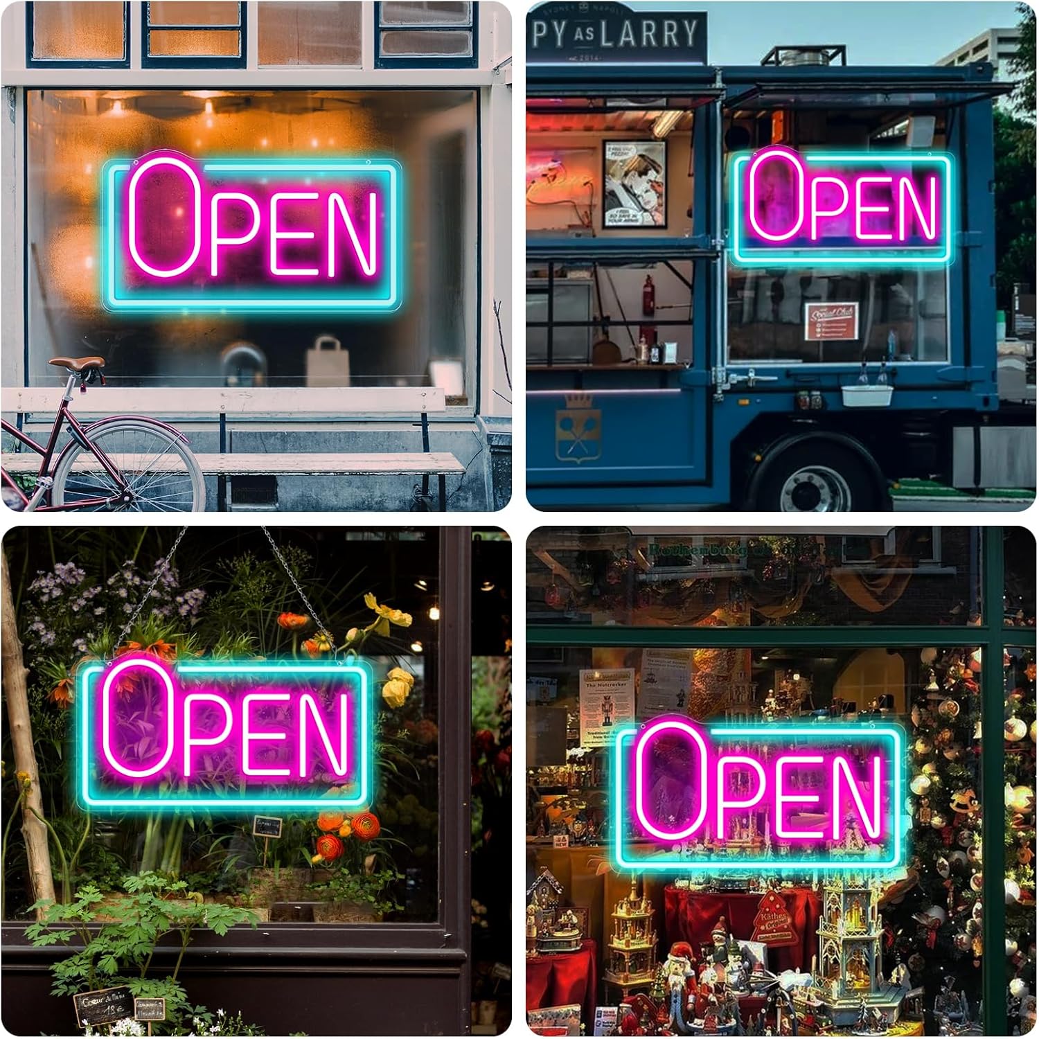 OPEN Neon Sign – Big “O” Style | 5 Glow Color Options | 17×9 inch (42×22 cm) | Window Hanging | Plug & Play for Storefronts