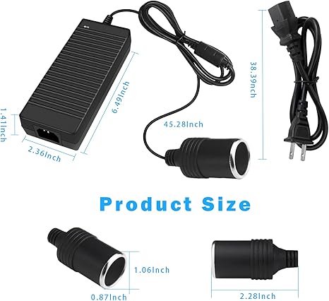 DC 12 V Zigarettenanzünder-Tischnetzteiladapter 60 W–120 W, AC 100–240 V Eingang, Konvertertransformator mit US/UK-Stecker – für Autozubehör, Luftpumpe, Kühler und Elektronik
