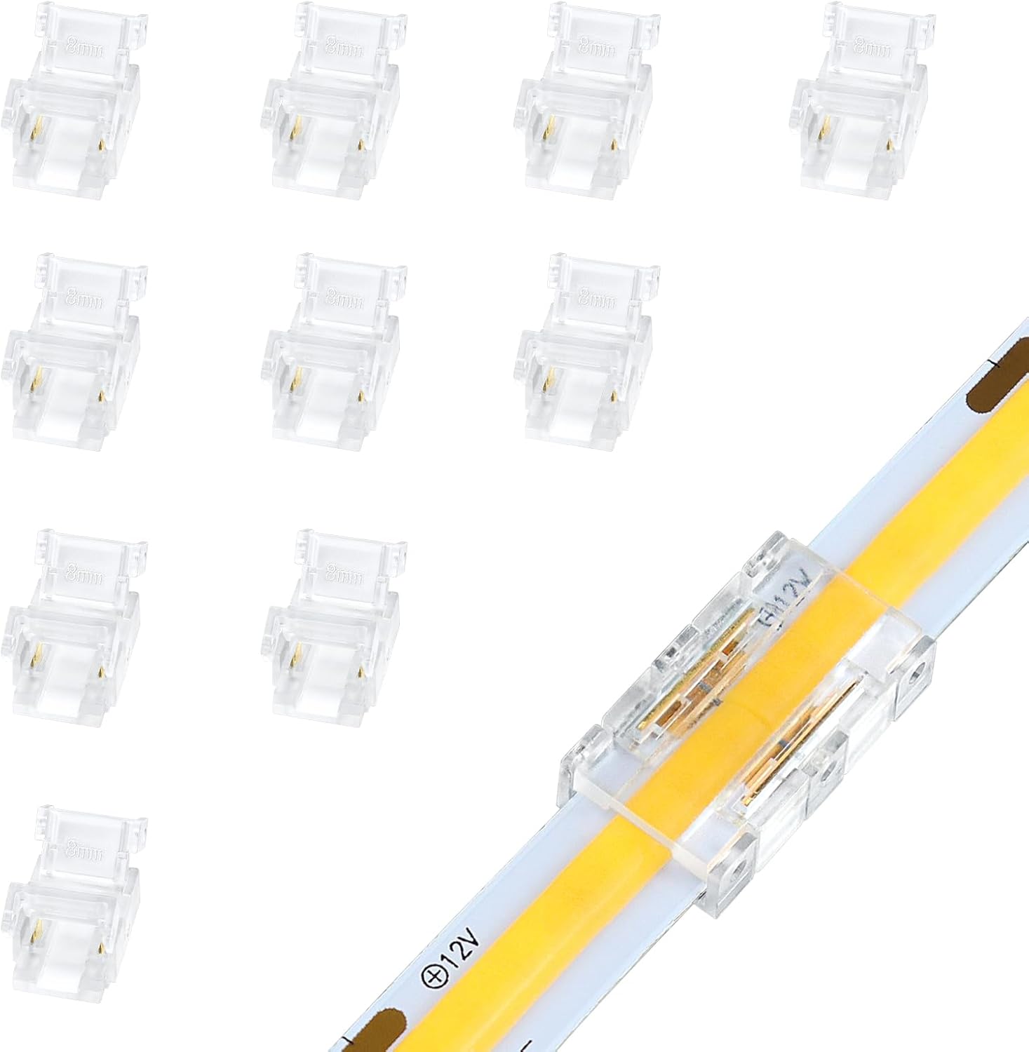 Connecteurs pour bandes LED transparentes en cristal – Clips sans soudure 8 mm 2 broches | Adaptateur bande à fil / bande à bande / CC / L – Stock local États-Unis/Royaume-Uni