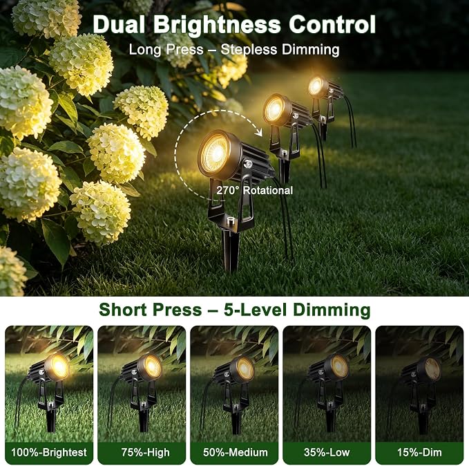 All-in-One Low Voltage Landscape Lighting Kit - 6 / 8 Pack Landscape Lights with Smart Transformer | 3000K Warm White | IP65 Waterproof | Outdoor Lights for Yard Garden Pathway
