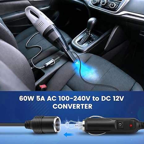 DC 12 V Zigarettenanzünder-Tischnetzteiladapter 60 W–120 W, AC 100–240 V Eingang, Konvertertransformator mit US/UK-Stecker – für Autozubehör, Luftpumpe, Kühler und Elektronik