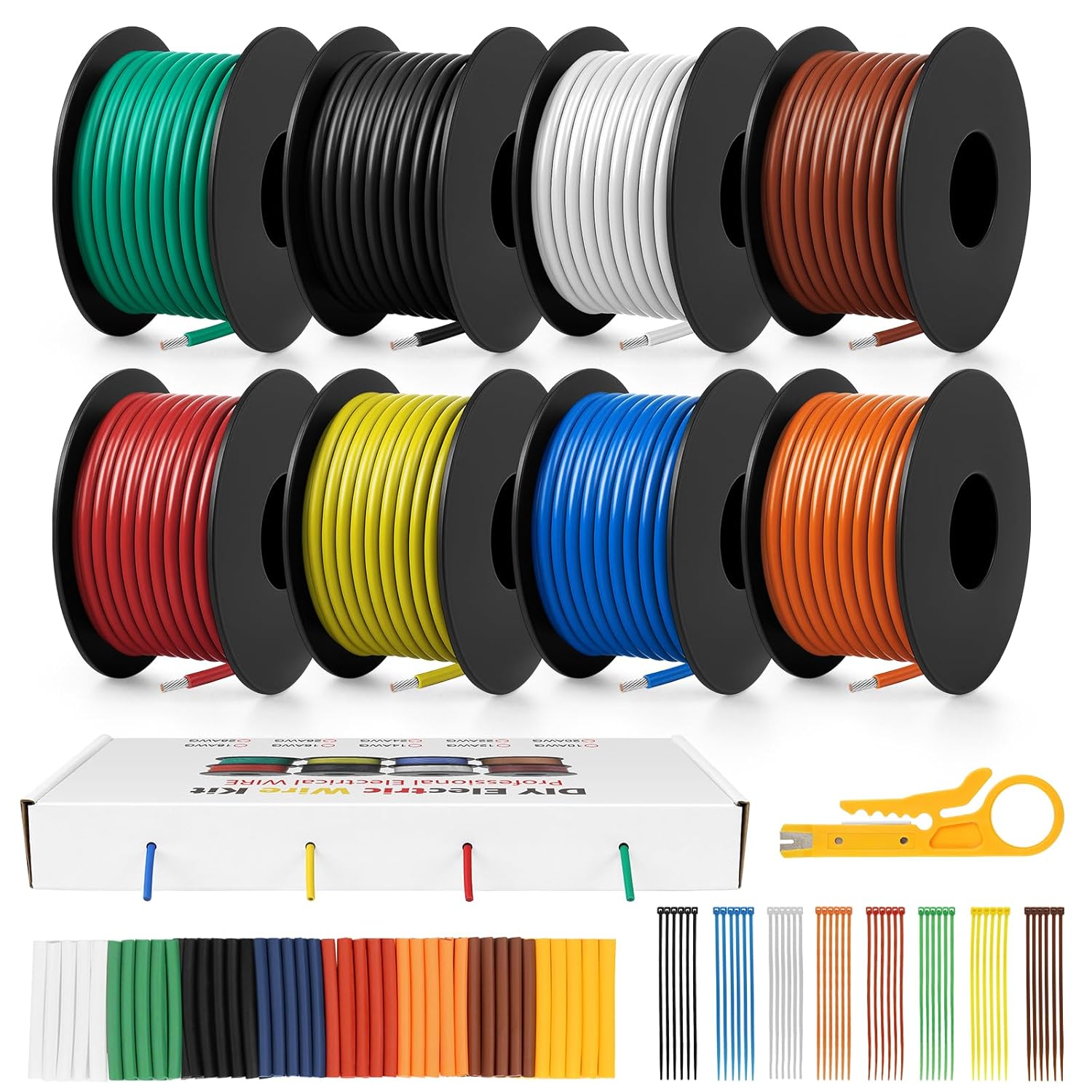 Kit de fils en silicone 18 AWG, câble électrique en cuivre étamé toronné, rouleau de 3 à 15 m, 8 couleurs, flexible et résistant à la chaleur, pour bricolage, automobile, LED, radiocommande et câblage électrique.