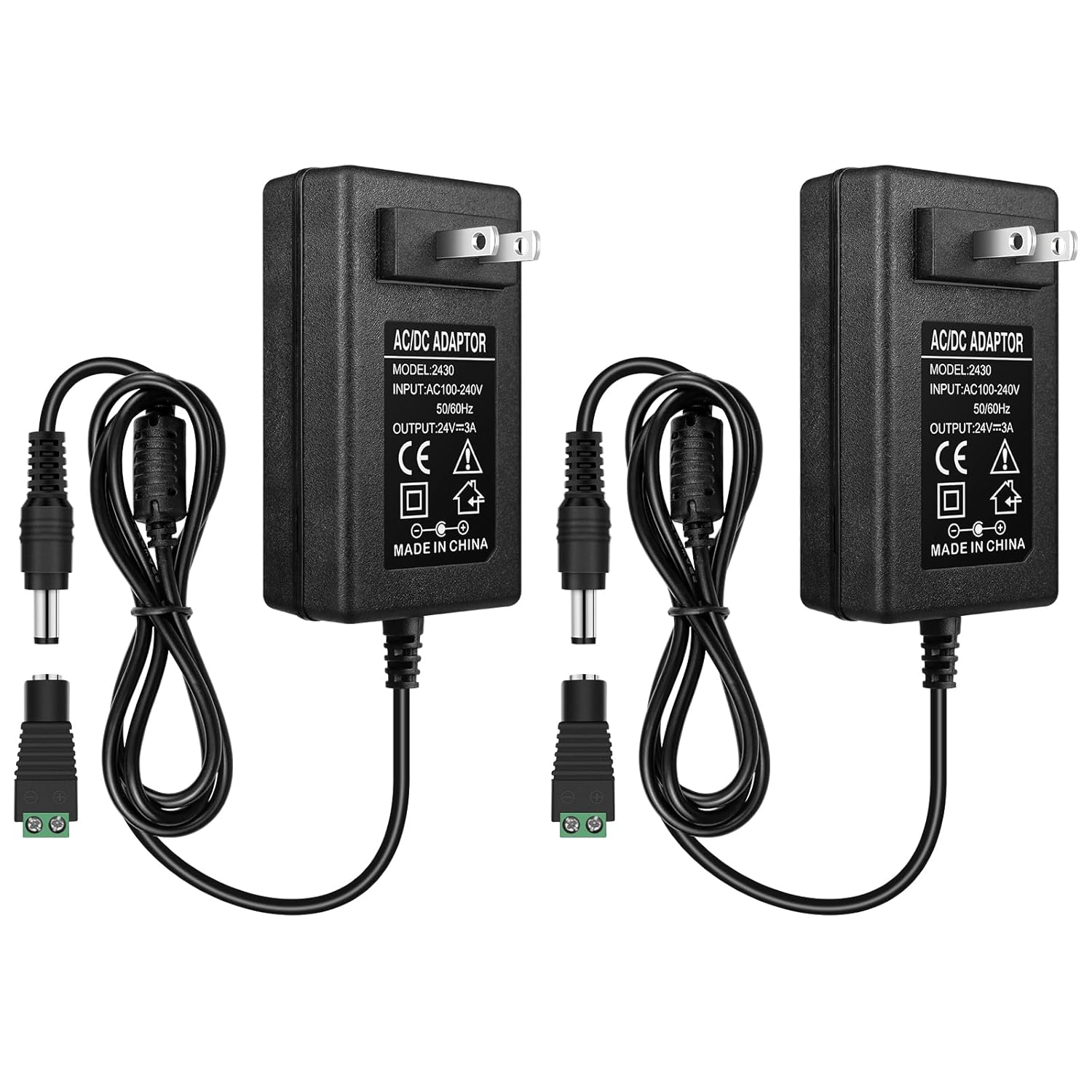 DC 24 V Netzteiladapter 48 W–72 W, AC 100–240 V auf 24 V Schalttransformator, LED-Treiber-Wandstecker-Ladegerät mit US-Stecker, schwarzes Gehäuse