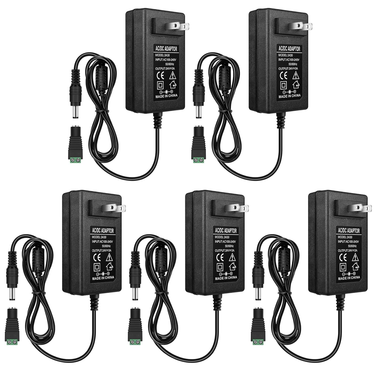 DC 24 V Netzteiladapter 48 W–72 W, AC 100–240 V auf 24 V Schalttransformator, LED-Treiber-Wandstecker-Ladegerät mit US-Stecker, schwarzes Gehäuse