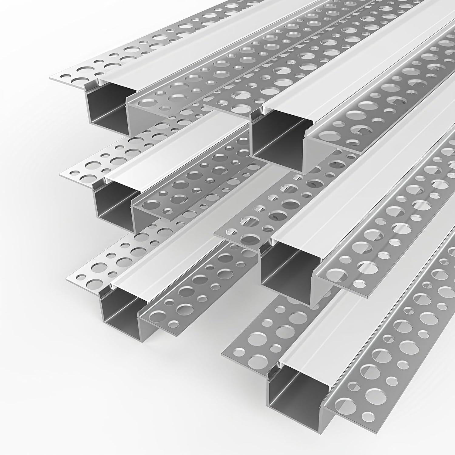 Profilés LED en aluminium double face pour cloison sèche – Compatibles avec des bandes LED de 1 à 12 mm | 1 mètre | Argent | Revêtement blanc laiteux | Lot de 4/6/10 | Stock local États-Unis/Royaume-Uni