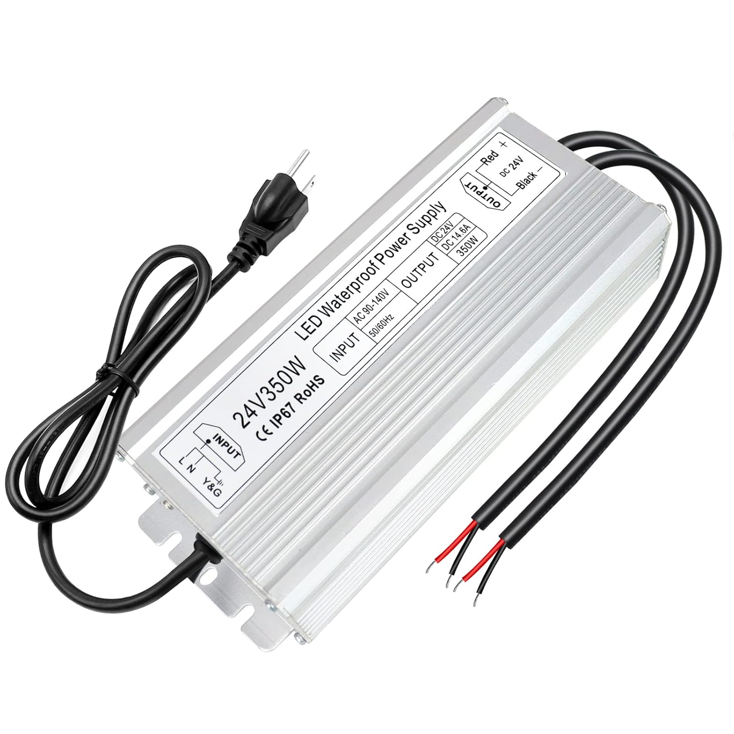 Wasserdichter 24-V-LED-Transformator, 90–140 V Eingang, 200 W–500 W, Einzel-/Doppelkabelausgang, CE/RoHS/FCC – US-Stecker und Kabel, Außenbeleuchtungsadapter