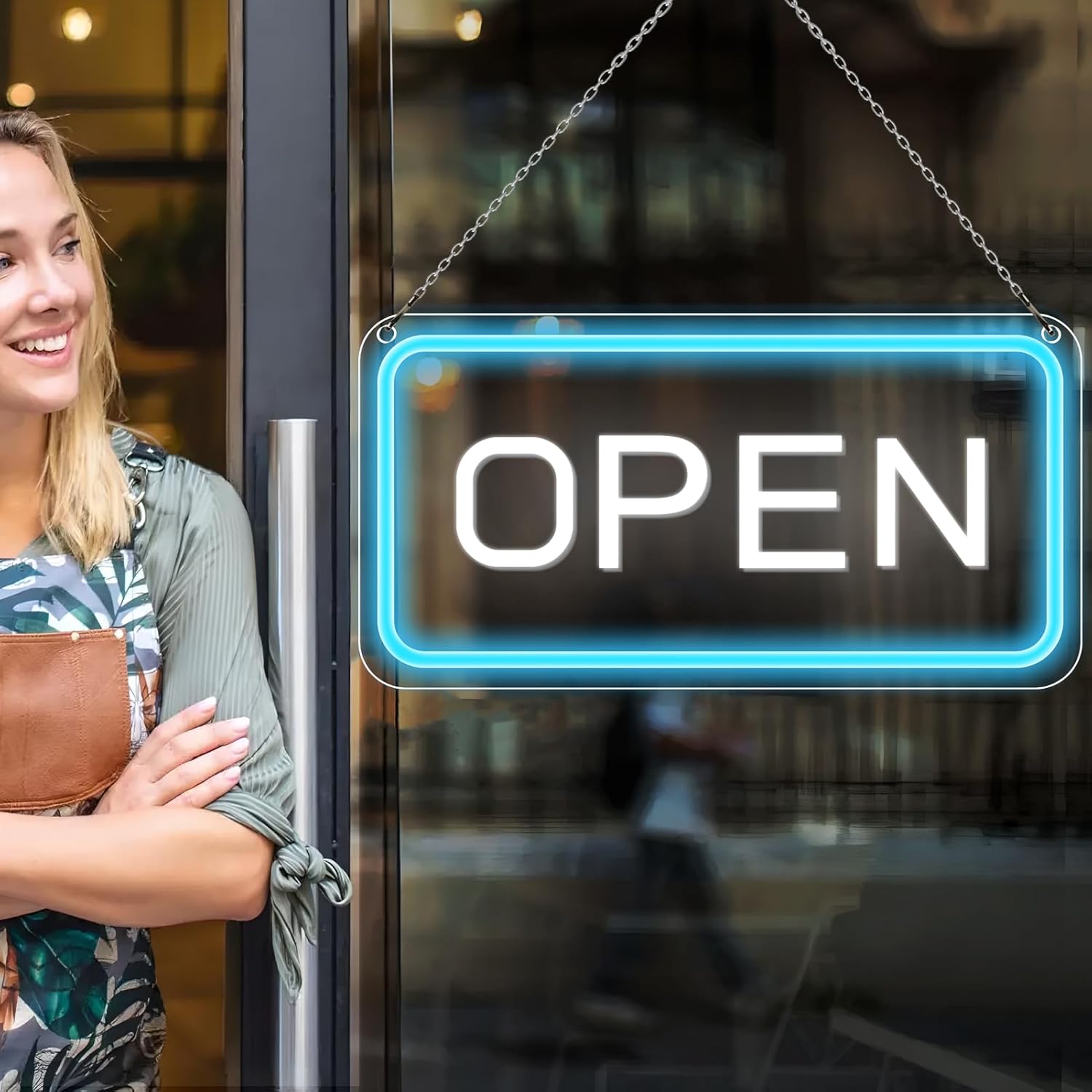 Enseigne néon OPEN – Alimentation USB | 44 x 24 cm | 6 couleurs disponibles | Suspension LED pour vitrine