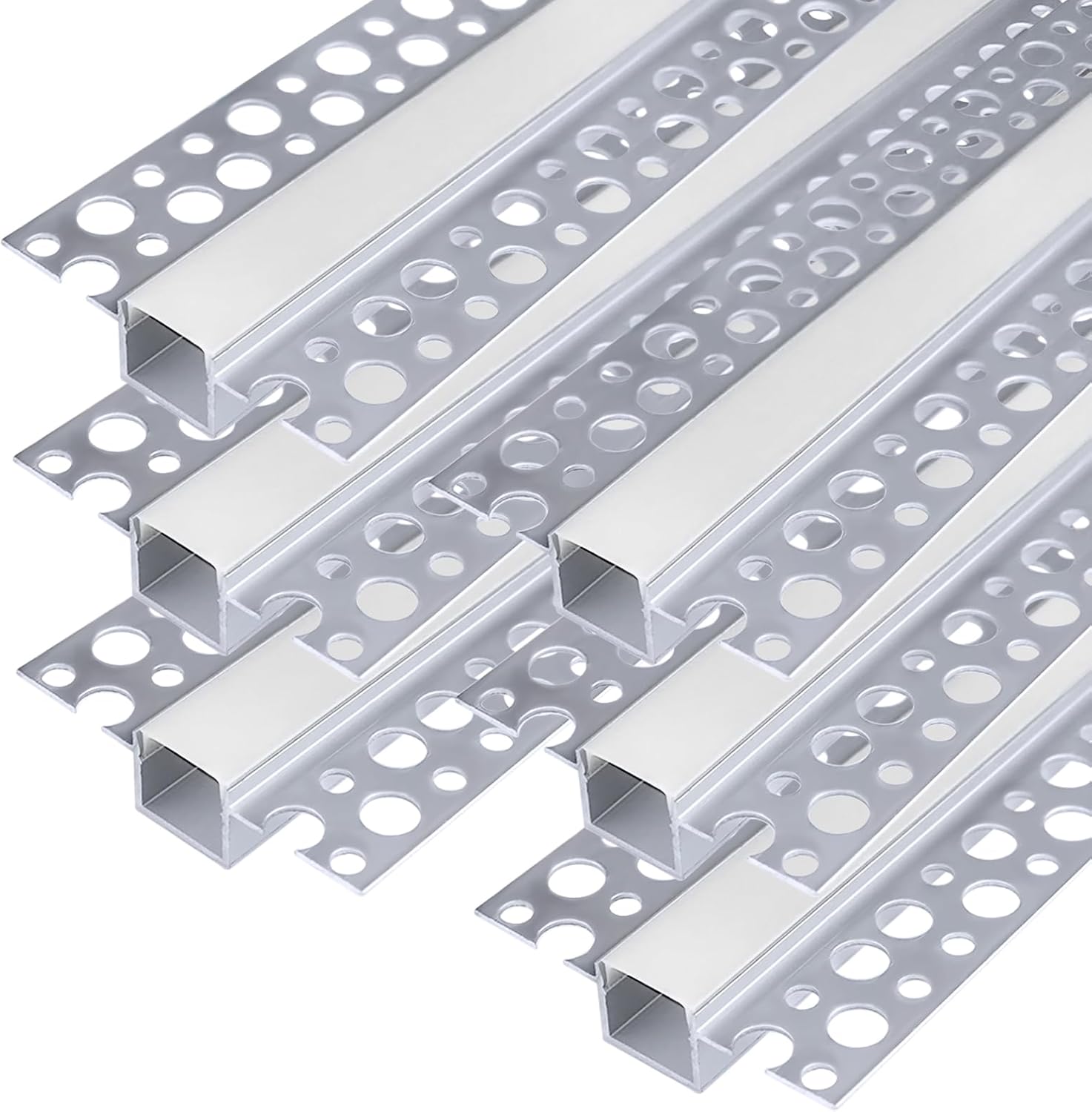 Profilés LED en aluminium double face pour cloison sèche – Compatibles avec des bandes LED de 1 à 13 mm | 1 mètre | Argent | Revêtement blanc laiteux | Lot de 4/6/10 | Stock local États-Unis/Royaume-Uni