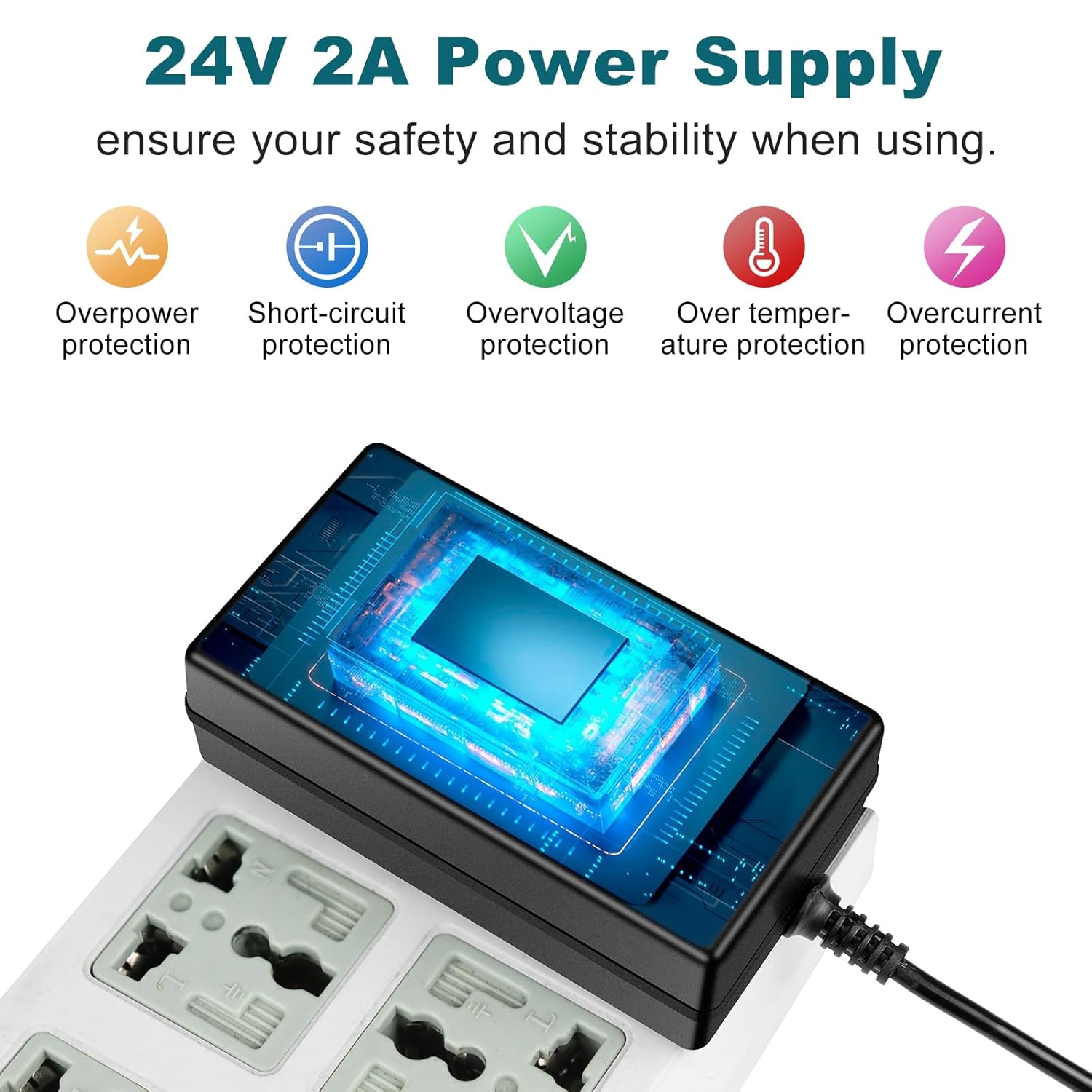 DC 24 V Netzteiladapter 48 W–72 W, AC 100–240 V auf 24 V Schalttransformator, LED-Treiber-Wandstecker-Ladegerät mit US-Stecker, schwarzes Gehäuse