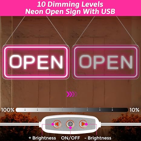 OPEN COB LED Sign – 22.8×11.8 Inch | 12V Powered Pink & White Glow Light | Horizontal & Vertical Style with US Plug for Storefront & Business Decor