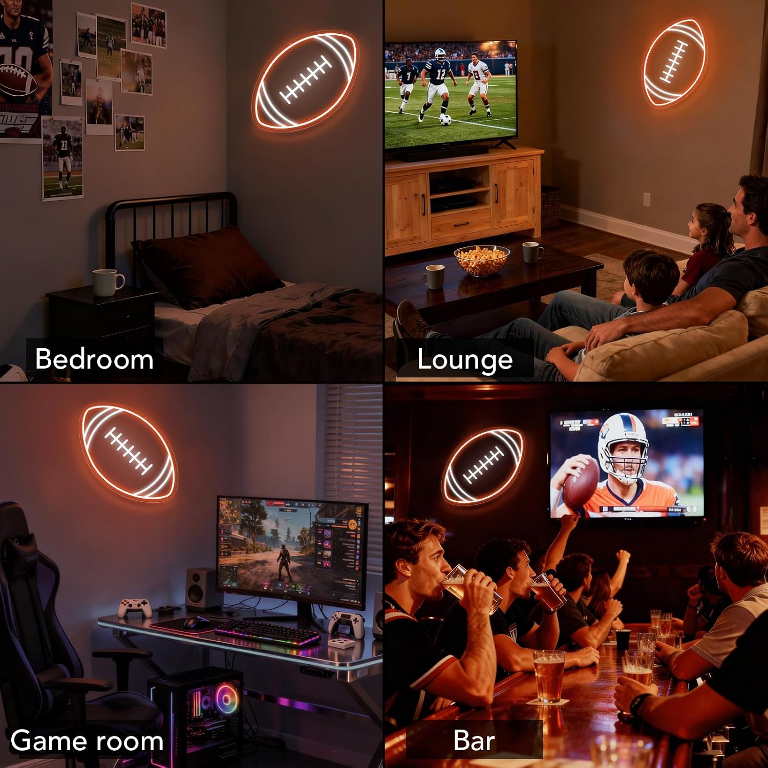 Good Vibes LED Sign – Rugby Ball Silicone Neon Sign – 16×10 Inch | USB Neon Light Orange & White Glow LED Wall Light | Neon Lamp with Accessories Included | Hanging Sports Decor for Bedroom, Game Room, Bar & Party Spaces
