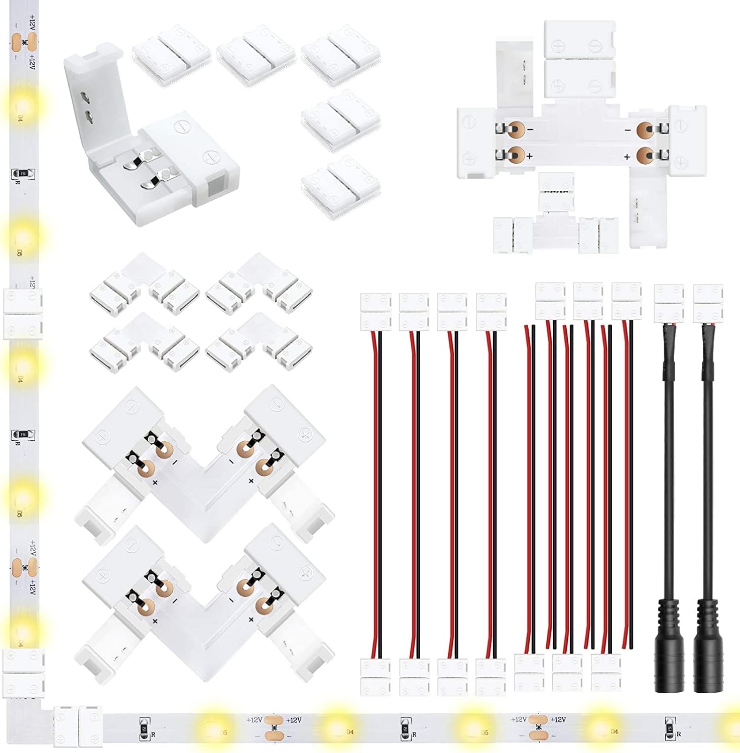 Connecteurs pour bandes LED transparentes en cristal – Clips sans soudure 8 mm 2 broches | Adaptateur bande à fil / bande à bande / CC / L – Stock local États-Unis/Royaume-Uni