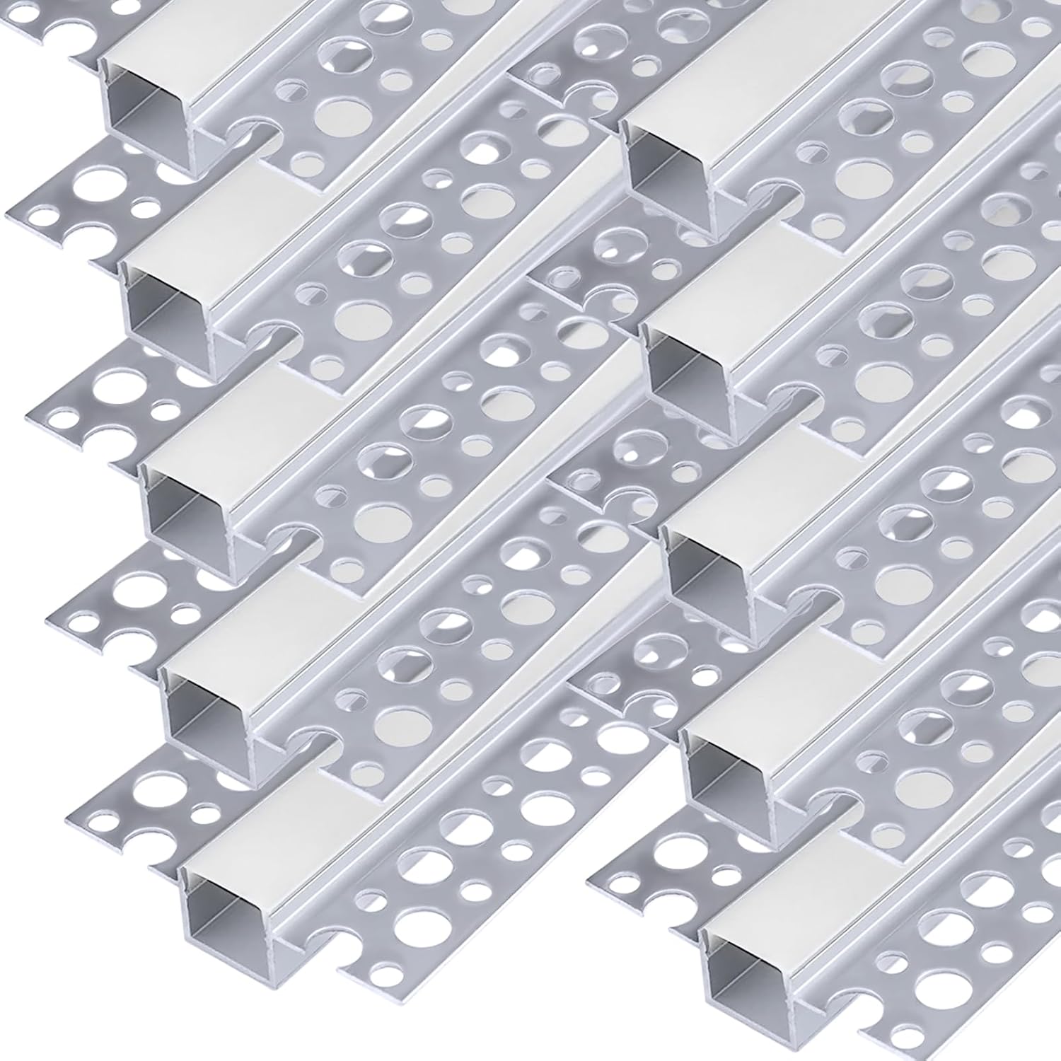 Double-Sided Plaster-in Drywall LED Aluminum Channels– Fit for 1 to 13mm LED Strip | 1Meter | Silver | Milky White Cover | 4 / 6 / 10 -Pack | Local Stock US/UK