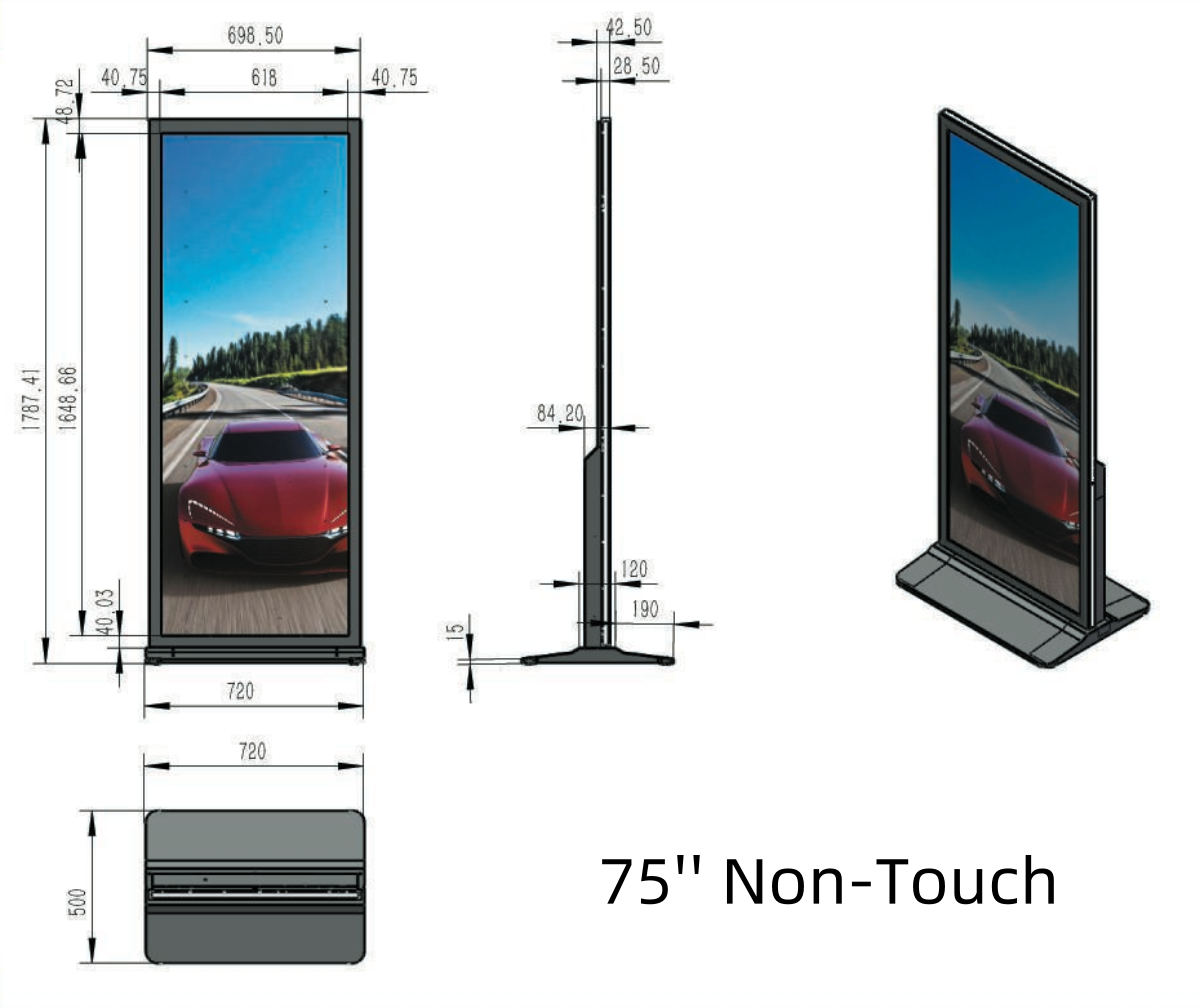 75'' Full Screen Floor Standing LCD Digital Signage Display – Non-touch / IR Touch / Capacitive Touch 4K Android Advertising Screen