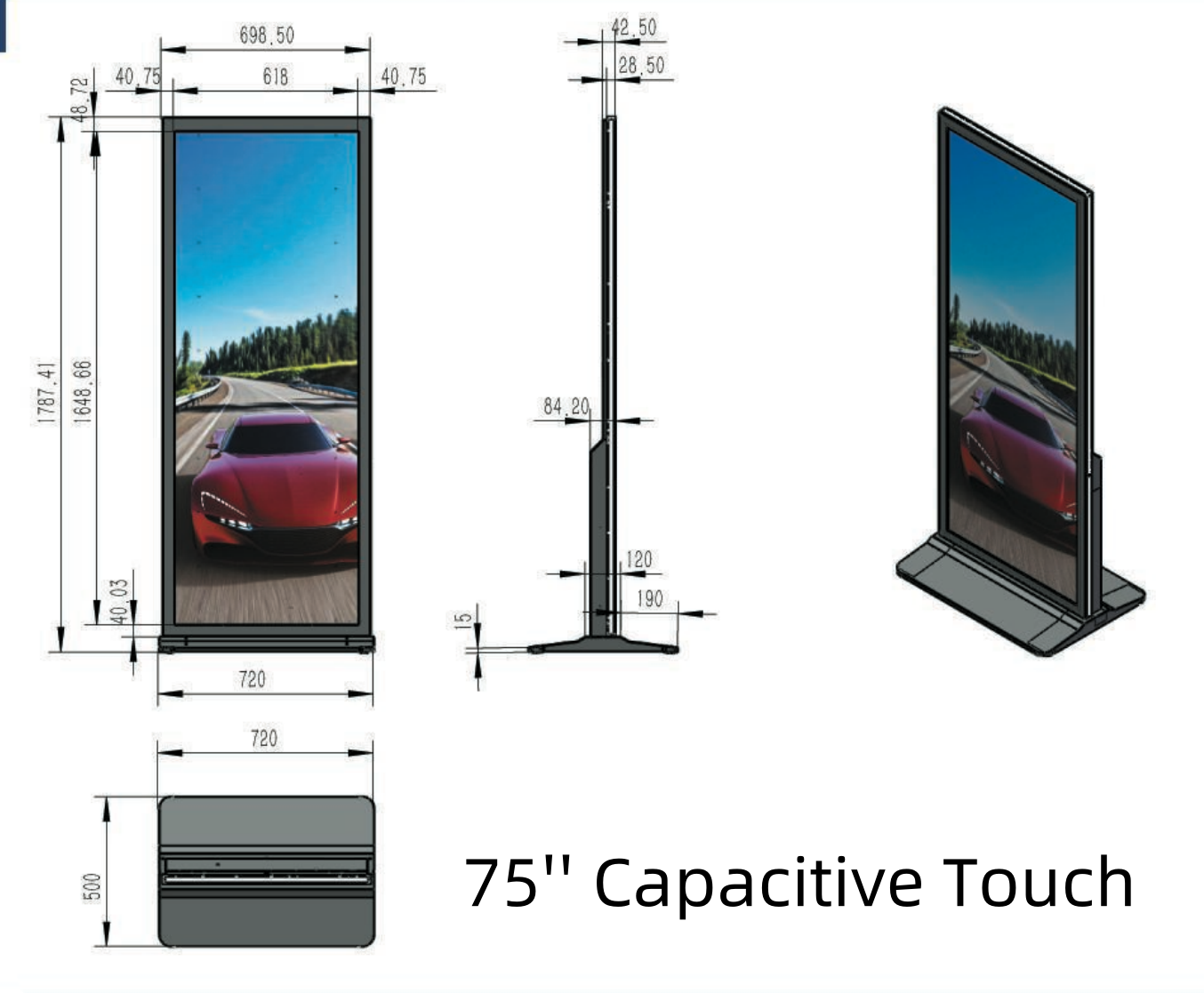 75'' Full Screen Floor Standing LCD Digital Signage Display – Non-touch / IR Touch / Capacitive Touch 4K Android Advertising Screen