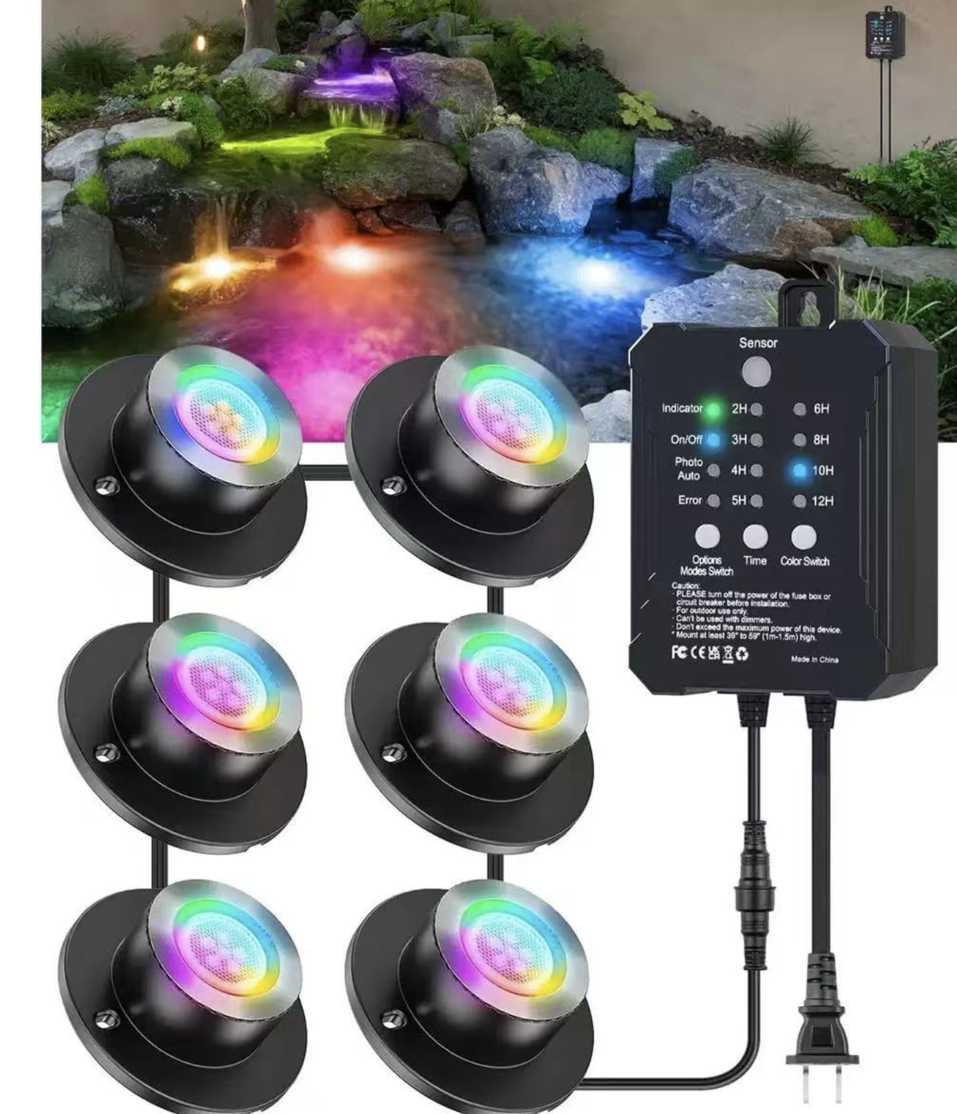 Lot de 6 spots LED basse tension pour terrasse, éclairage d'escalier couleur RGBWW avec LED intégrée 4 W, éclairage d'accentuation 12 V CA/CC, finition aluminium thermolaqué noir.