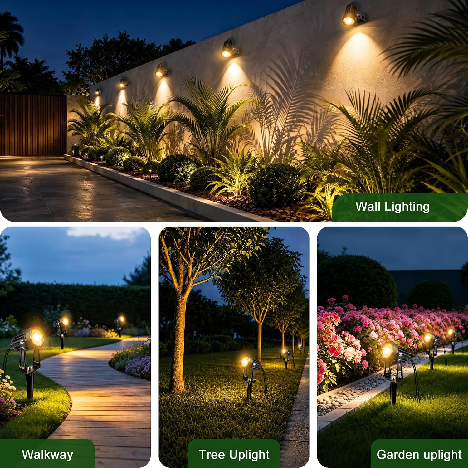 All-in-One Low Voltage Landscape Lighting Kit - 6 / 8 Pack Landscape Lights with Smart Transformer | 3000K Warm White | IP65 Waterproof | Outdoor Lights for Yard Garden Pathway