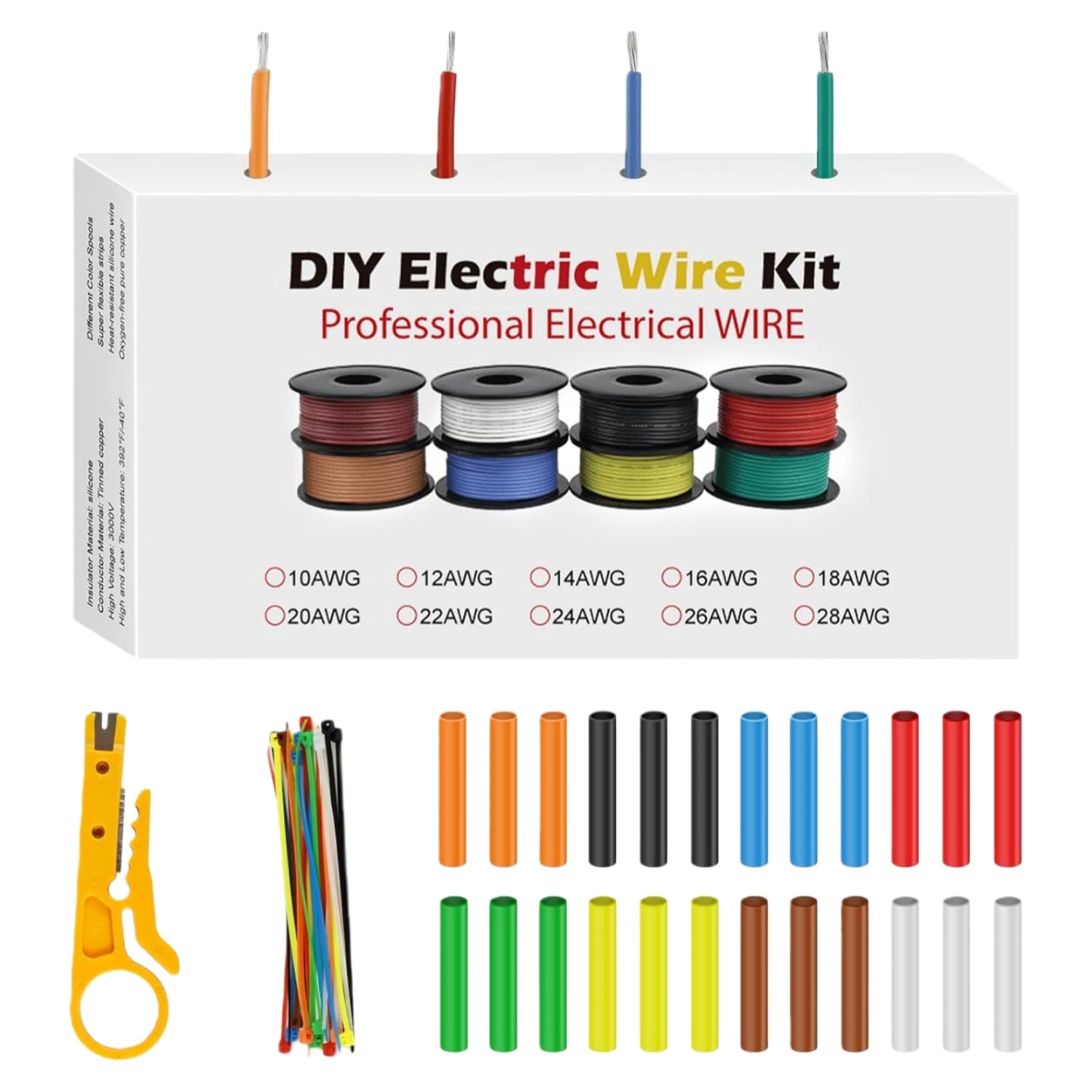 Kit de fils en silicone 18 AWG, câble électrique en cuivre étamé toronné, rouleau de 3 à 15 m, 8 couleurs, flexible et résistant à la chaleur, pour bricolage, automobile, LED, radiocommande et câblage électrique.
