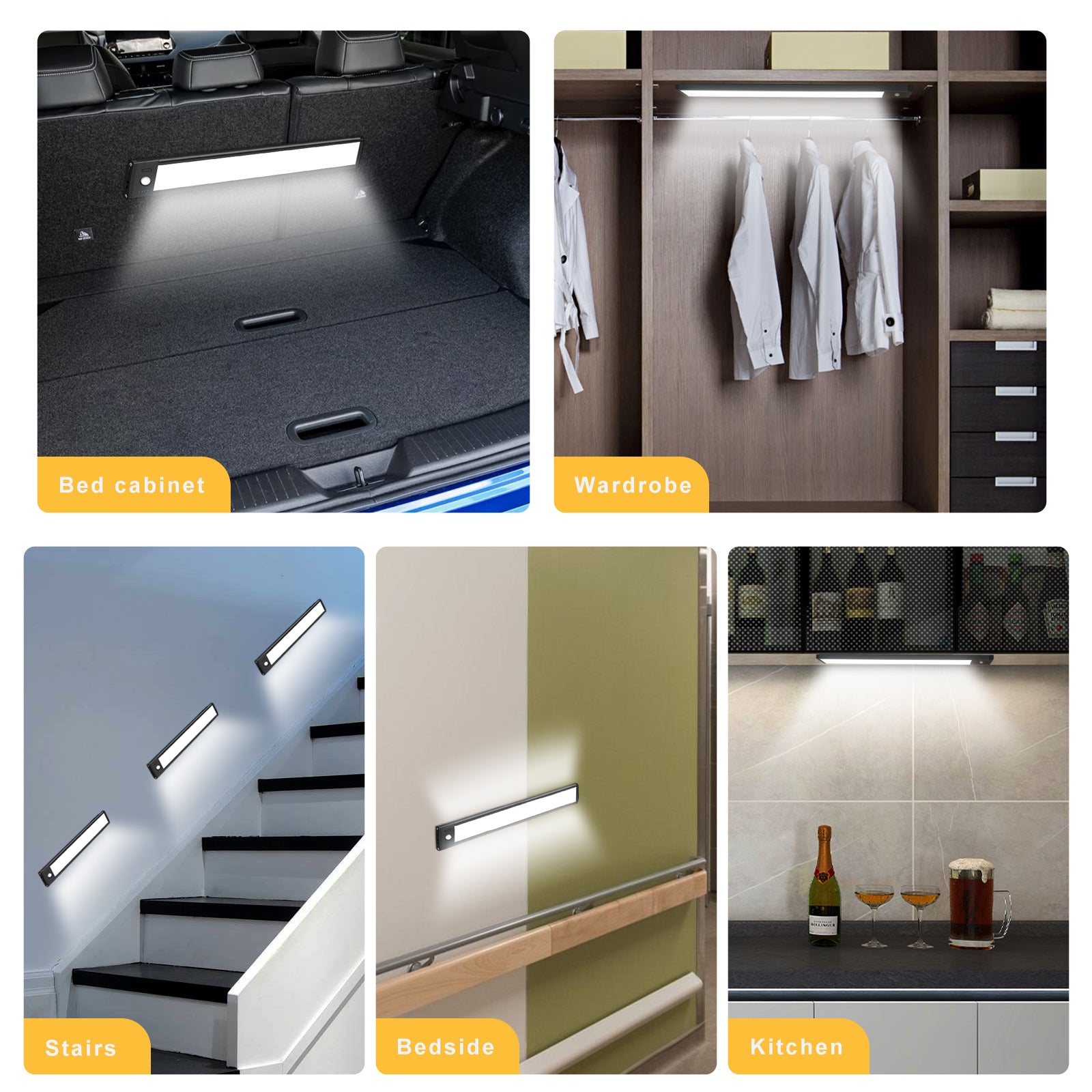 2er-Pack wiederaufladbare Unterschrankleuchten – 10" / 12,7" | 3 CCT (3000 K/4000 K/6000 K) | Bewegungssensor und Touch-Dimmung | Schlankes magnetisches Design | Schwarzes Finish