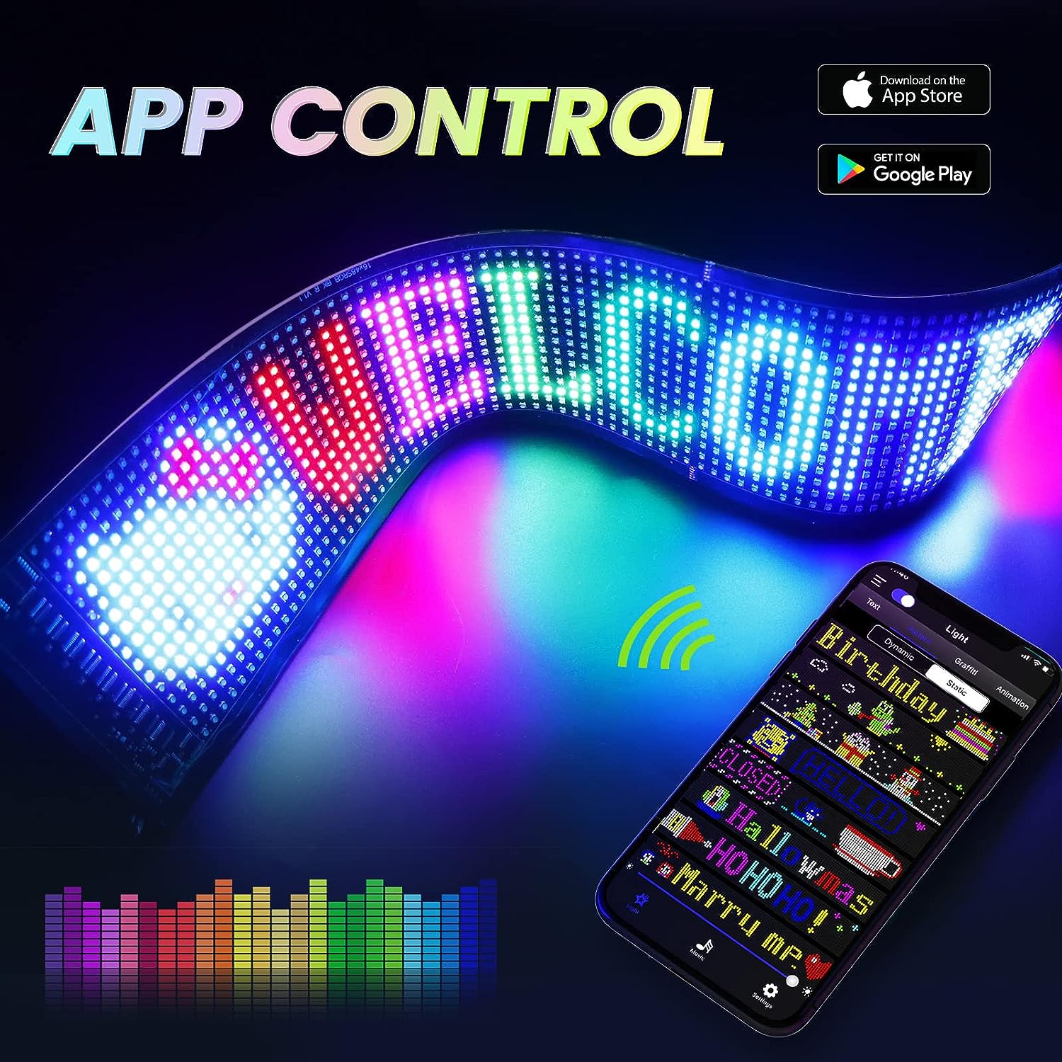 Modèle 1664 Panneau LED flexible USB 5 V pour voiture Contrôle par application Bluetooth Écran d'affichage Motif de texte Animation Panneau LED pour vitres de voiture, magasin, bar et panneau d'entrée