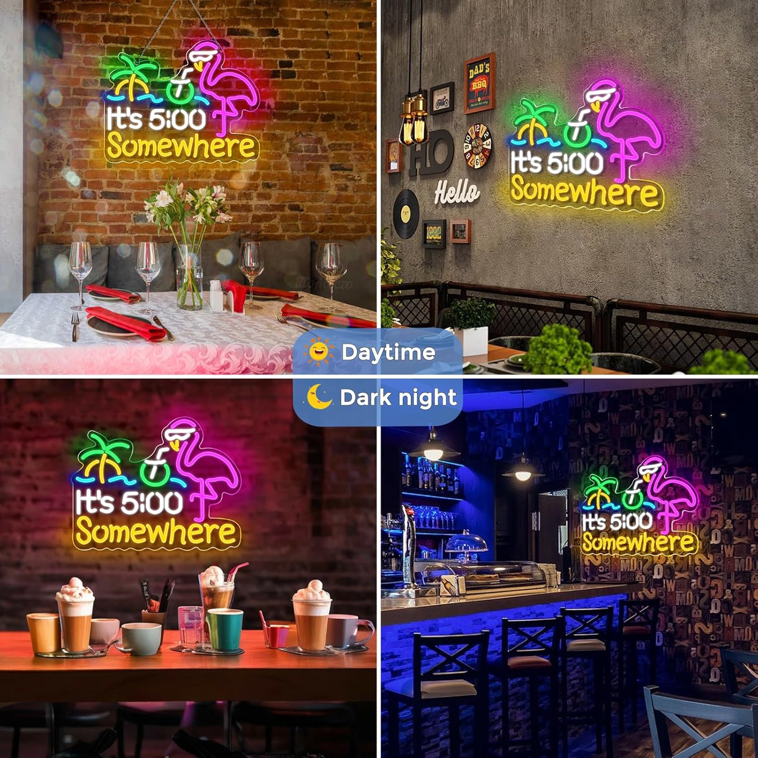 LED-Schild „Irgendwo ist es 5 Uhr“ – 16,1 × 12,6 Zoll | Mehrfarbiges Leuchten | USB-betrieben | Hängend | Ideal für Bar, Pub, Lounge, Nachtclub, Party-Stimmungsbeleuchtung