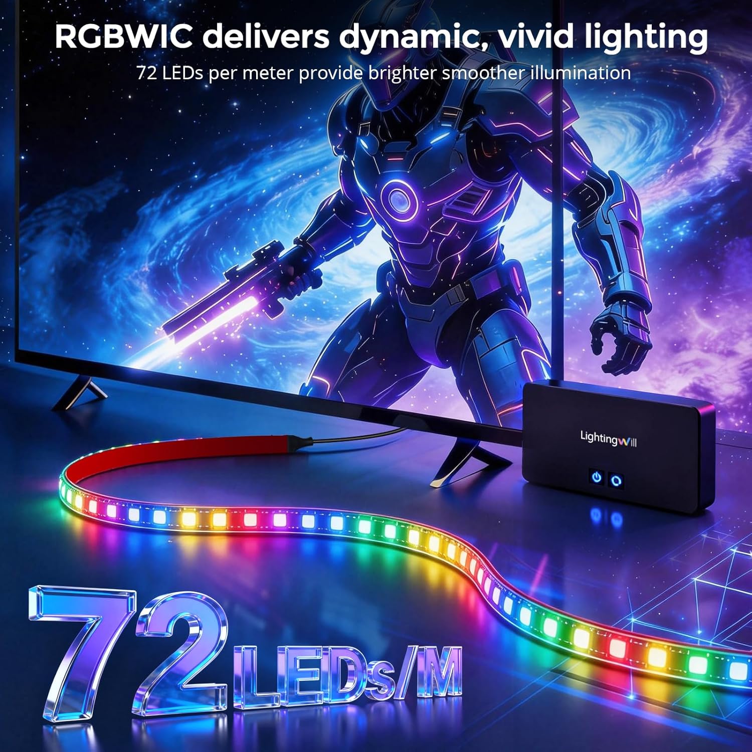 LightingWill CST3 HDMI 2.0 Sync Box TV Backlight Strip Kit - 9.8FT / 12.5FT / 16.4FT Smart RGBIC LED Strip Sync with Screen | Supports 4K@60Hz | 72 LEDs/m |Sync to Movies, Games | Compatible with PS5/Xbox/PC