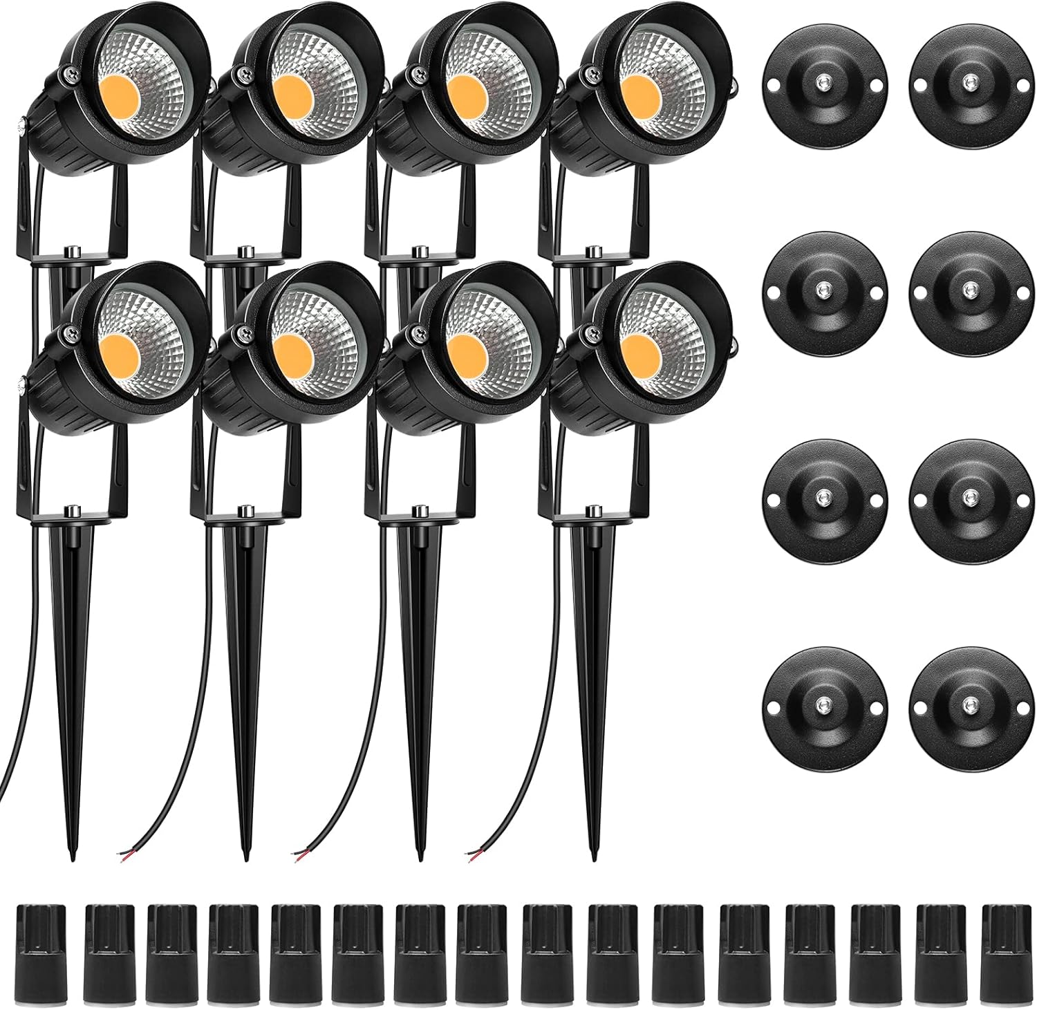 Lot de 4 ampoules LED de jardin encastrées au sol, 5 W, blanc chaud, IP65, finition noire