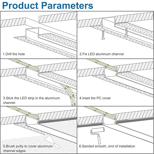 Double-Sided Plaster-in Drywall LED Aluminum Channels– Fit for 1 to 20mm LED Strip | 1Meter | Silver | Milky White Cover | 4 / 6 / 10 -Pack | Local Stock US/UK