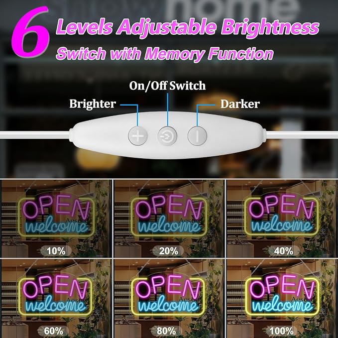 Enseigne néon « OUVERT » – Alimentation USB | 43 x 25 cm | Éclairage LED pour vitrine | 2 couleurs