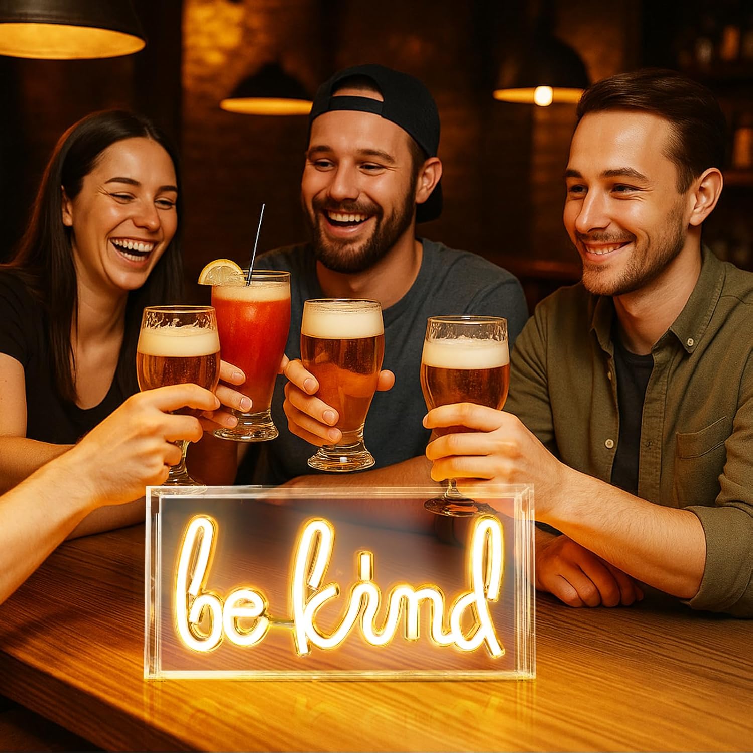 BE KIND Schreibtisch-Leuchtkastenschild – Rechteckig 12x6 Zoll | Warmweiß/Rosa | USB-betrieben | Tischdisplay | Für Mädchenzimmer, Schlafzimmer, Kneipe, Hotel, Strand, Hahn