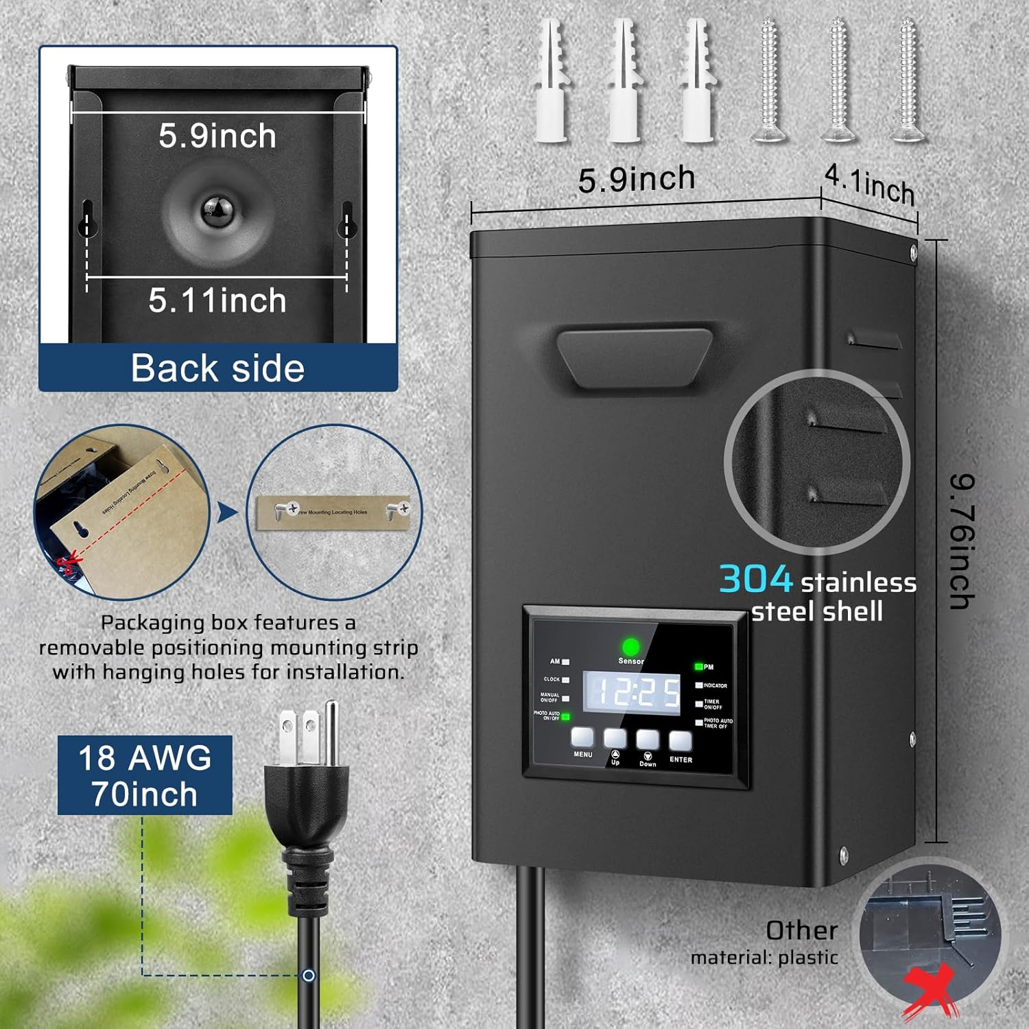 Transformateur d'éclairage extérieur basse tension 200 W/250 W, alimentation 120 V CA vers 12 V/15 V CA résistante aux intempéries, avec minuterie et cellule photoélectrique, pour éclairage de jardin.