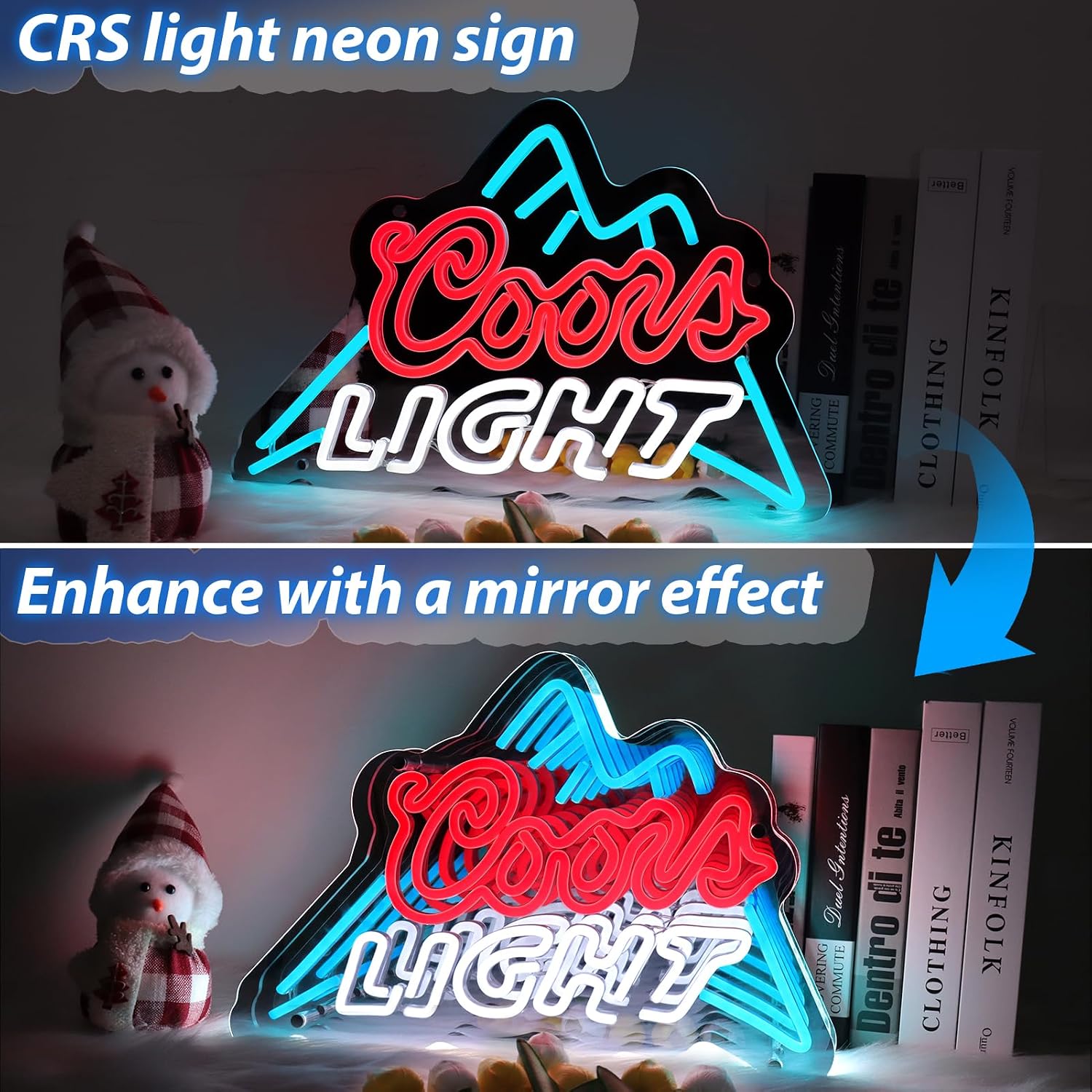 COORS LIGHT Mirror LED Sign – 17.7×11.3 Inch | 5V USB Powered Dimmable LED Light | Watermelon Red, White & Ice Blue Glow | Hanging Mirror Neon Sign with Accessories Included for Bar, Pub, Lounge & Entertainment Spaces