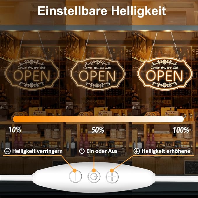 OPEN Neonschild – USB-betrieben | 43×22 cm (17×9 Zoll) | Horizontaler oder vertikaler Stil | Mehrfarbiges LED-Licht für Schaufenster und Geschäftsdekor