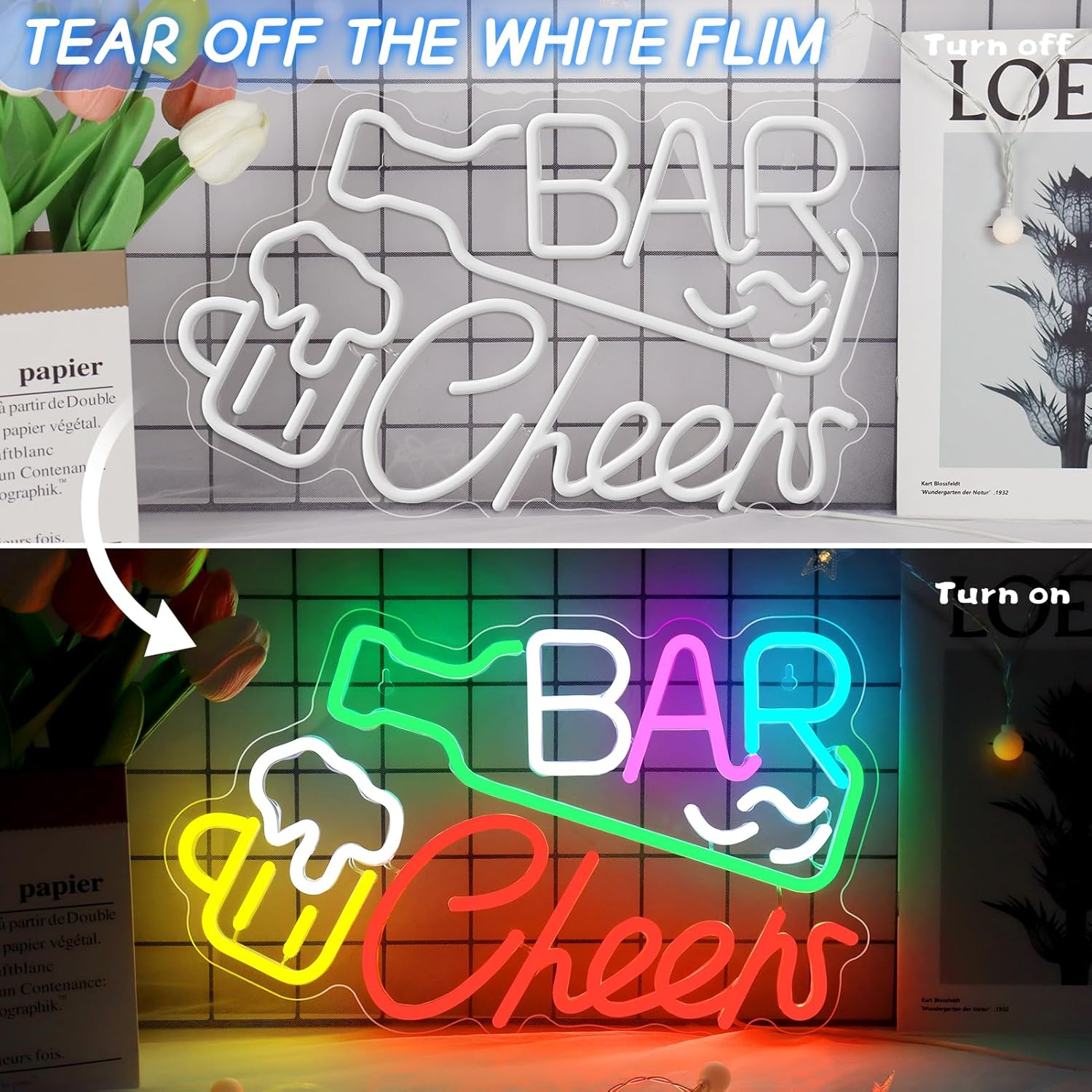 LED-Schild „Bar Cheers“ – 16,1 × 9,8 Zoll | Mehrfarbiges Leuchten | USB-betrieben | Hängend | Ideal für Bar, Pub, Lounge, Nachtclub, Party-Stimmungsbeleuchtung
