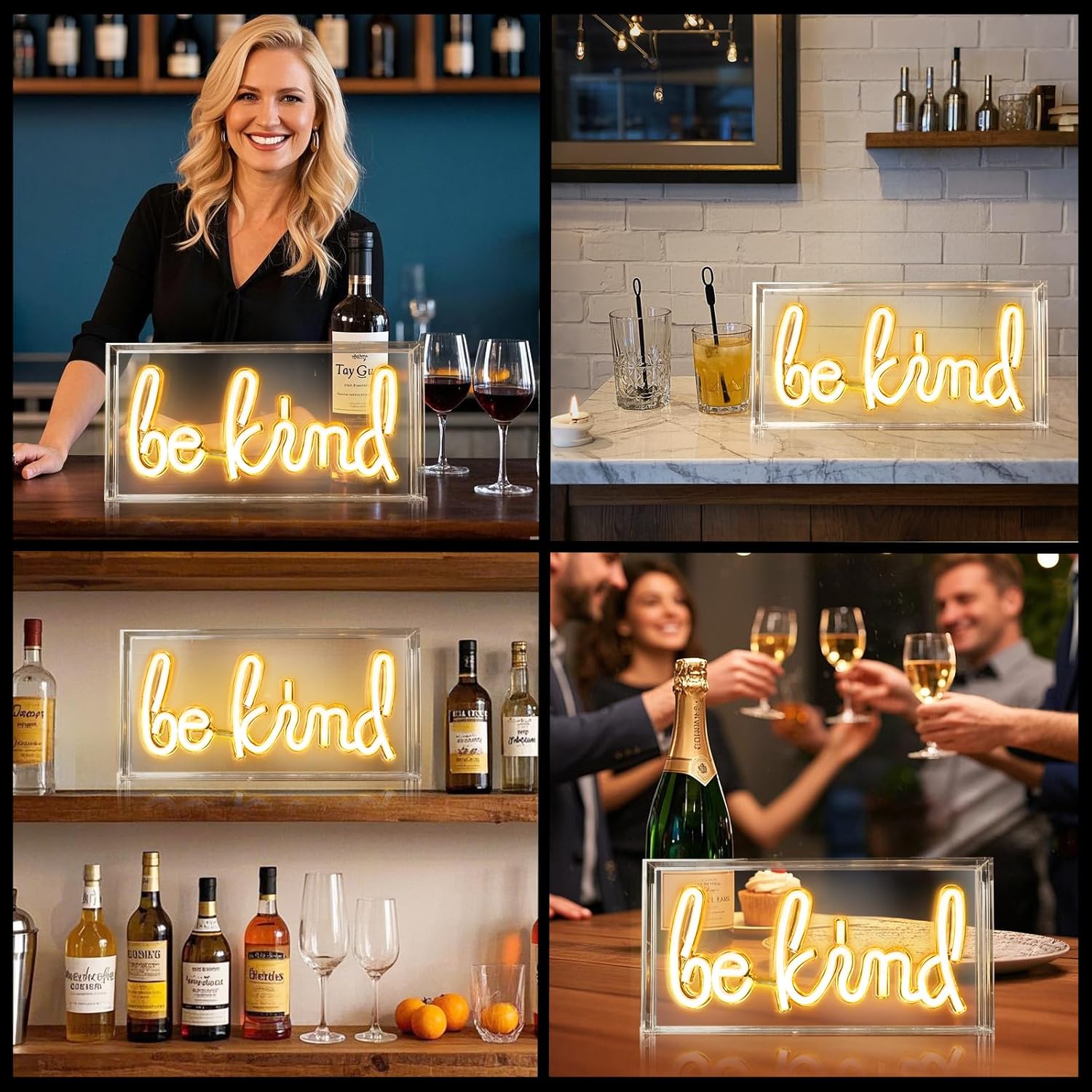 BE KIND Schreibtisch-Leuchtkastenschild – Rechteckig 12x6 Zoll | Warmweiß/Rosa | USB-betrieben | Tischdisplay | Für Mädchenzimmer, Schlafzimmer, Kneipe, Hotel, Strand, Hahn