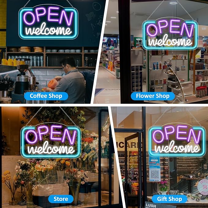 OPEN Welcome Silicone Neon Signs – USB Powered | 16.9×9.4 inch | LED Light for Storefront Window | 2 Color Options