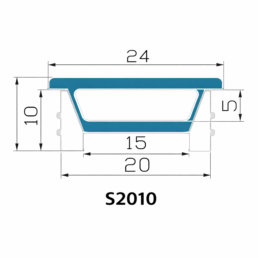 20×10mm Quick Install Neon Light Housing – S2010 Top-Emitting Silicone LED Channel System | Max Strip Width ≤15 mm | Trapezoid Diffuser | Flexible | for LED Signage, Architectural Cove Lighting & Retail Display Lighting | 164FT/50M