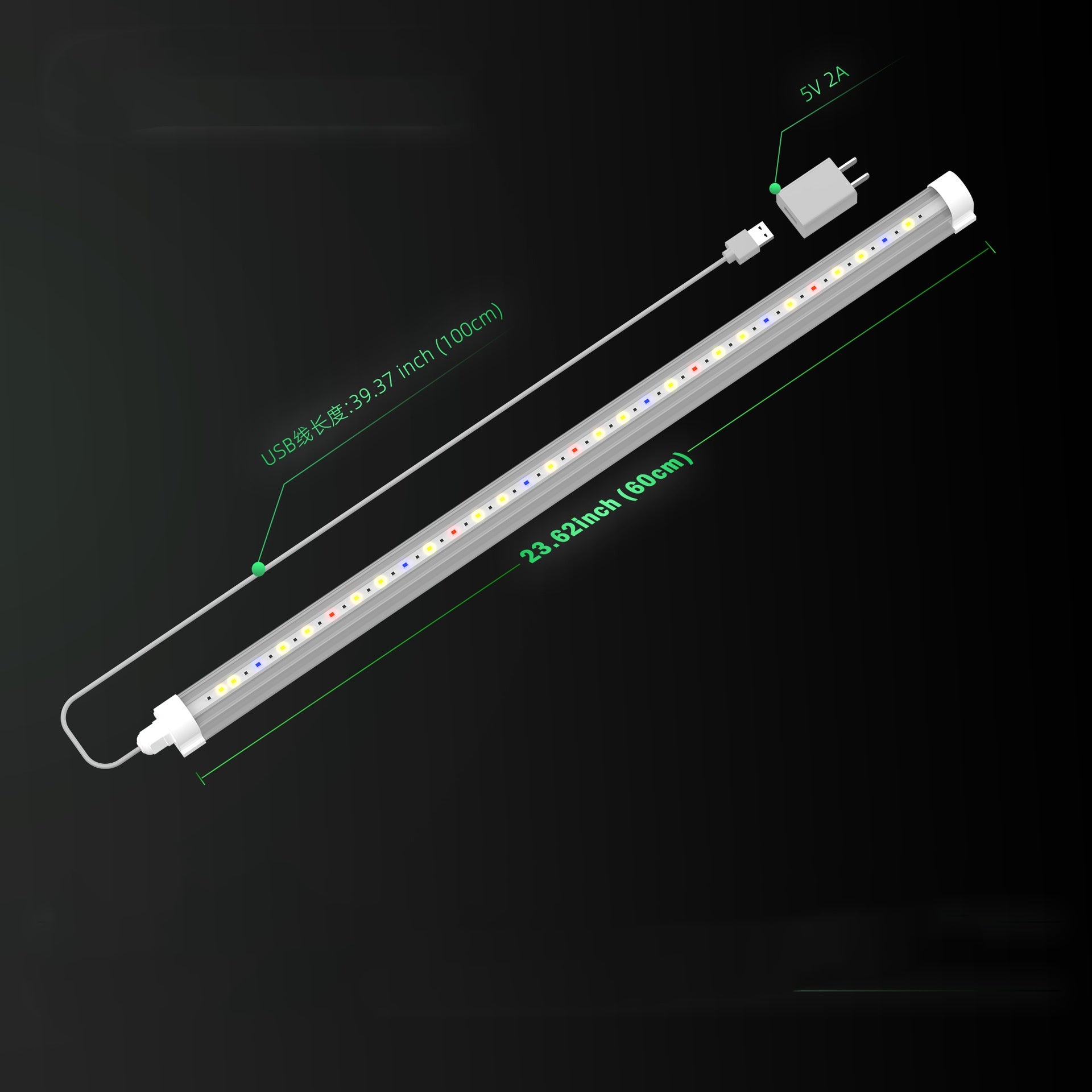 LED Tube Grow Light - 6Pcs | 60cm(2ft) Full Spectrum for Indoor Plants | 65W Dimmable Power Supply | 3000K + 5000K + 660nm + 460nm Spectrum | Selectable Mounting Brackets | Daisy Chain | for Greenhouses Plants | US / EU Plug