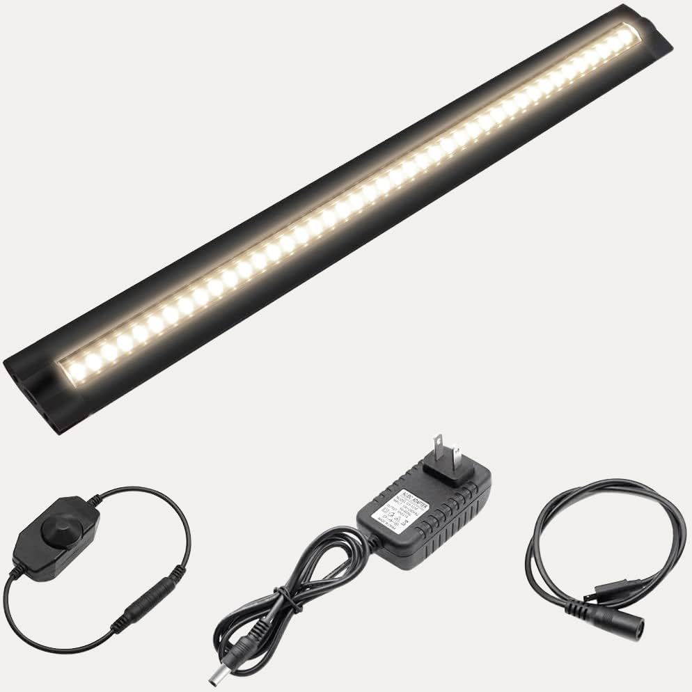 1/2/3 Pack 13 Inch Under Cabinet Light – 12V 5W | Warm / Nature White | Knob Dimmer | Adhesive Mount | Slim Design for Kitchen & Closet – Black Finish